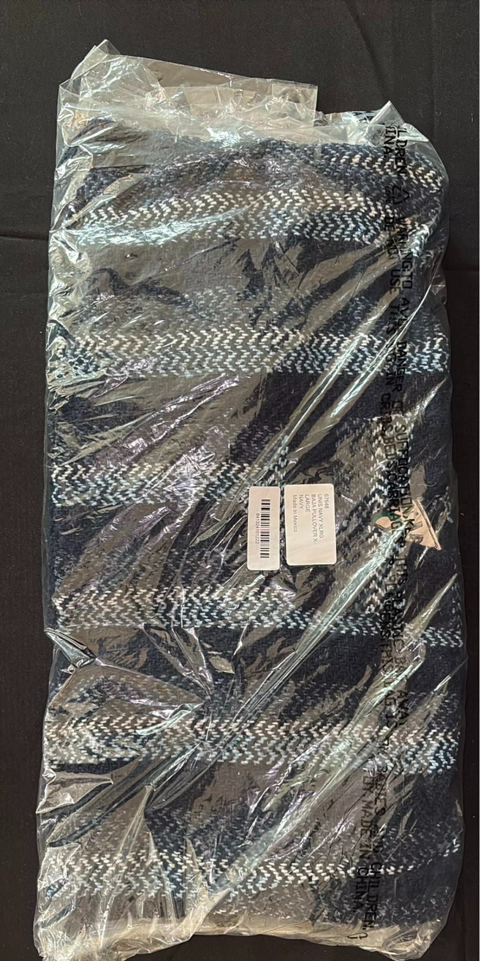 Blue packaged garment, embroidered satin caftan, patterned scarf, and woven wall hanging - image 3 of 4