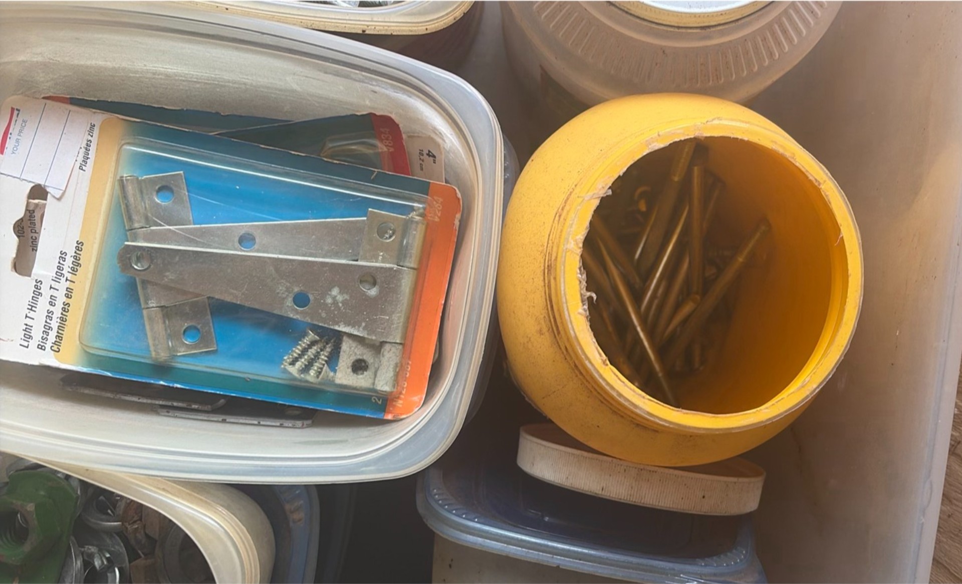 Assorted metal hardware and fasteners in plastic bins - image 3 of 7