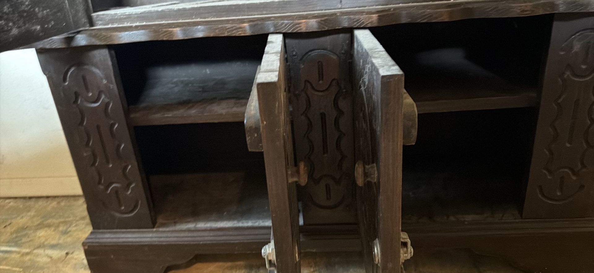 Carved dark wood display Gun cabinet with glass door - image 8 of 11