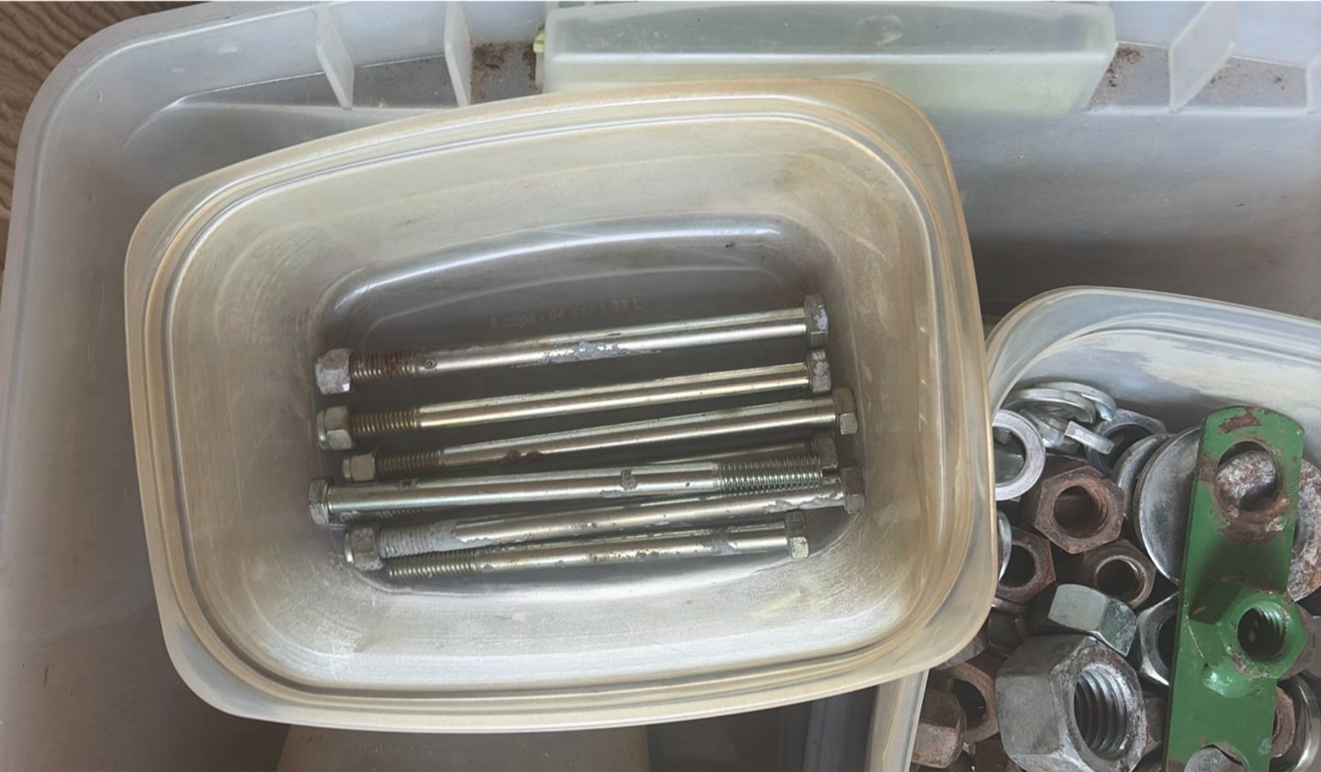 Assorted metal hardware and fasteners in plastic bins - image 2 of 7