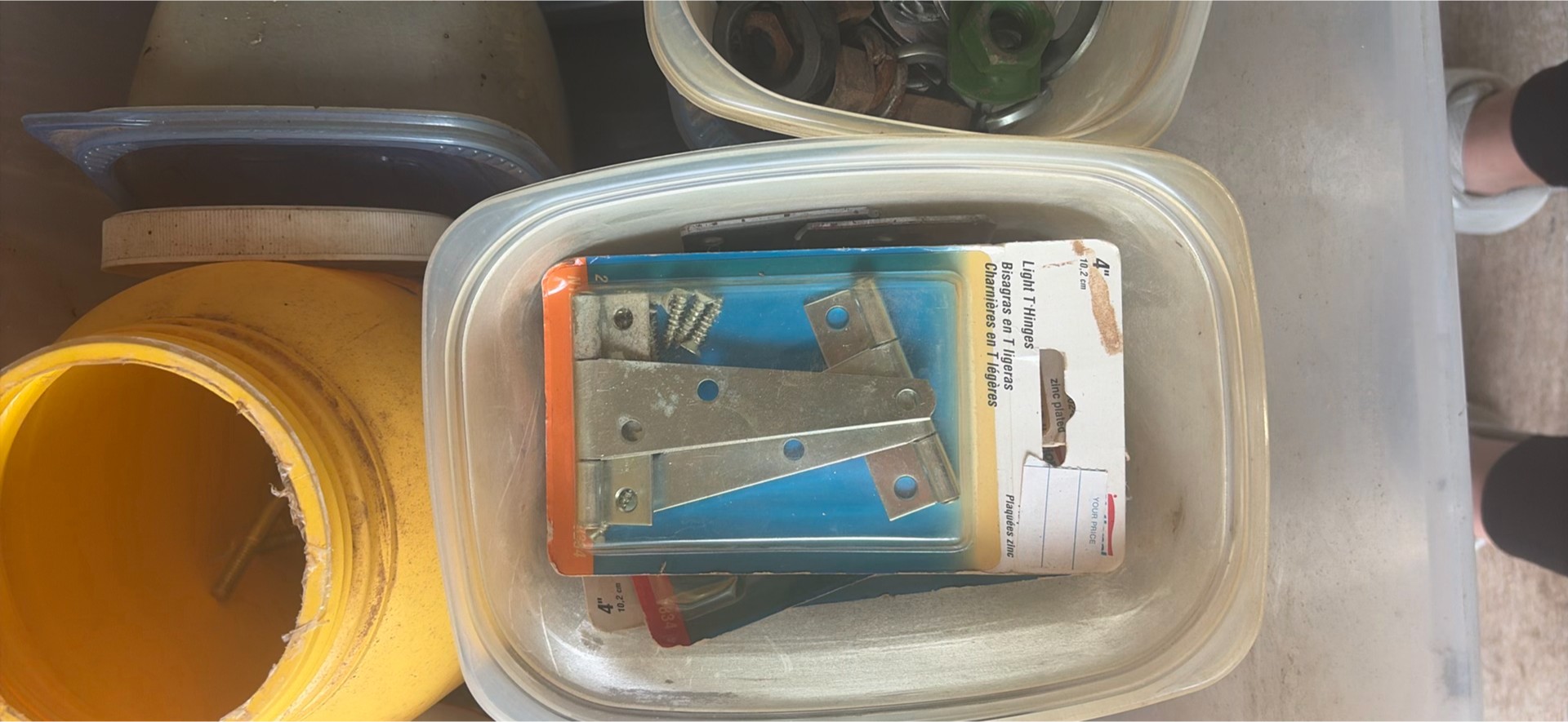 Assorted metal hardware and fasteners in plastic bins - image 5 of 7