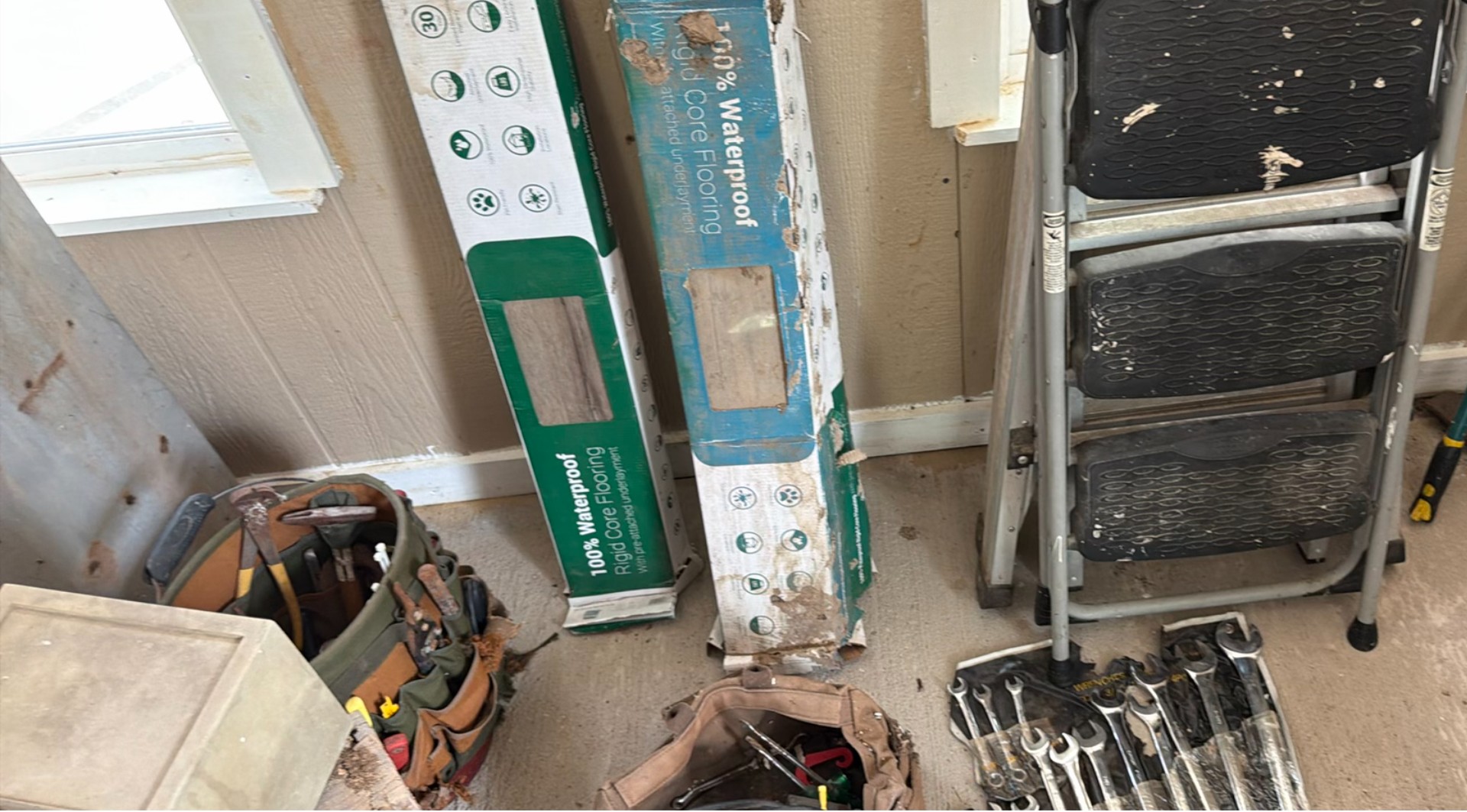 Assorted Hand Tools, Wrenches, Tool Bag and Ladders - image 1 of 7