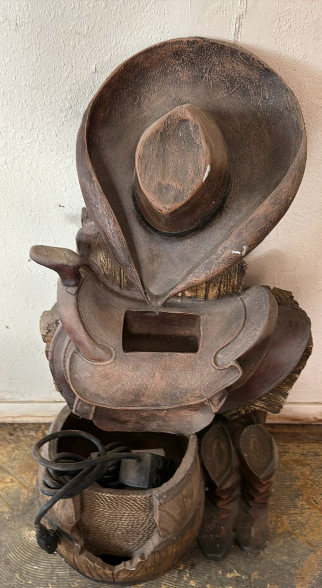 Rustic cowboy figure sculpture with hat and boots - image 1 of 4