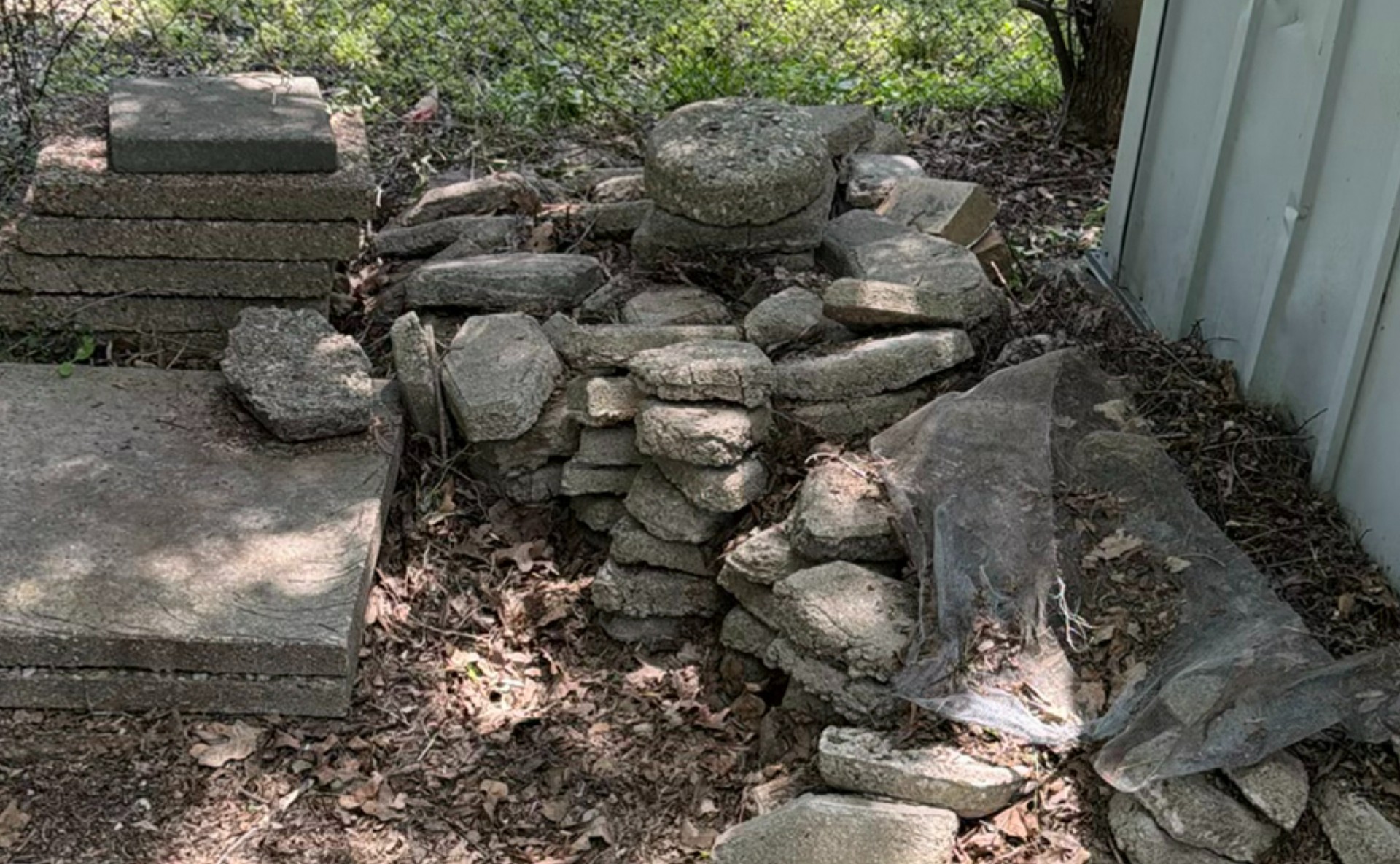 Stacked exposed-aggregate concrete slabs and stone pavers - image 5 of 5