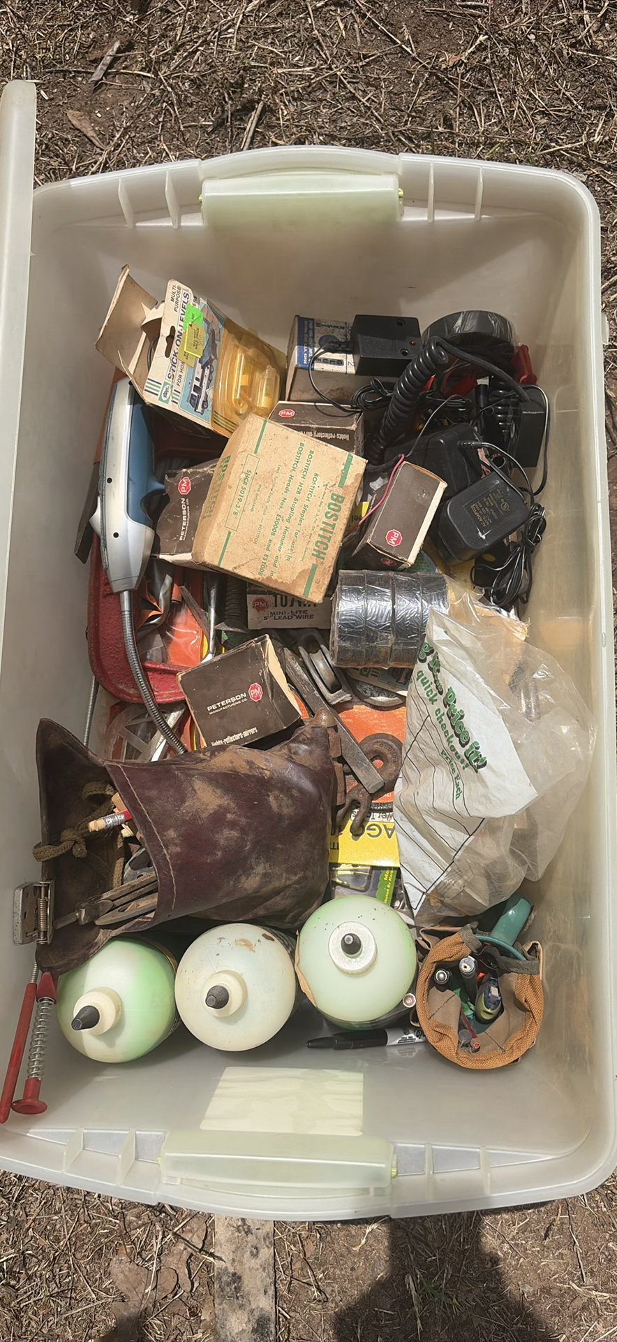 Assorted hardware and tools in plastic bins - image 2 of 4