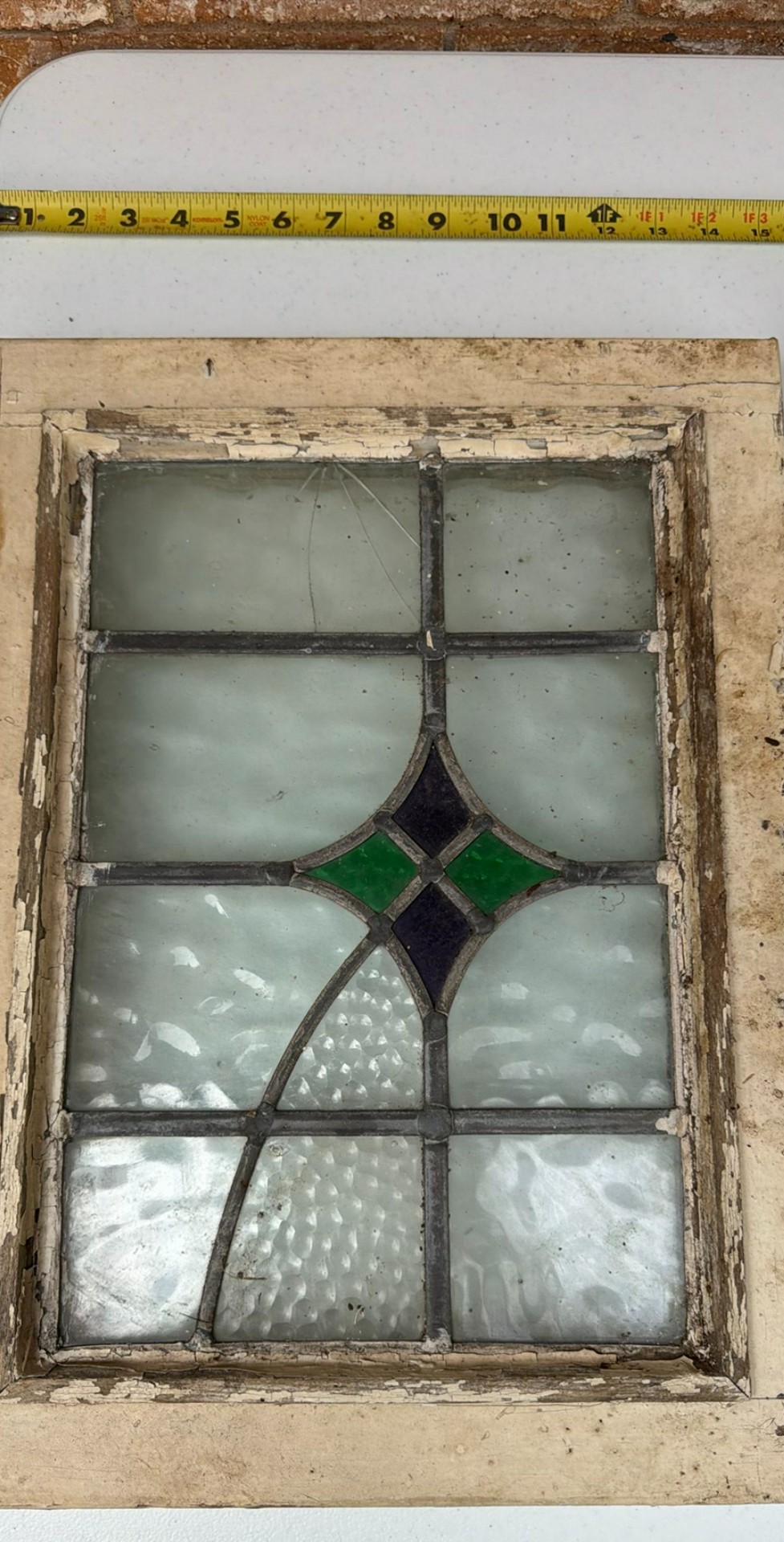 Three stained glass window panels with geometric designs - image 2 of 7