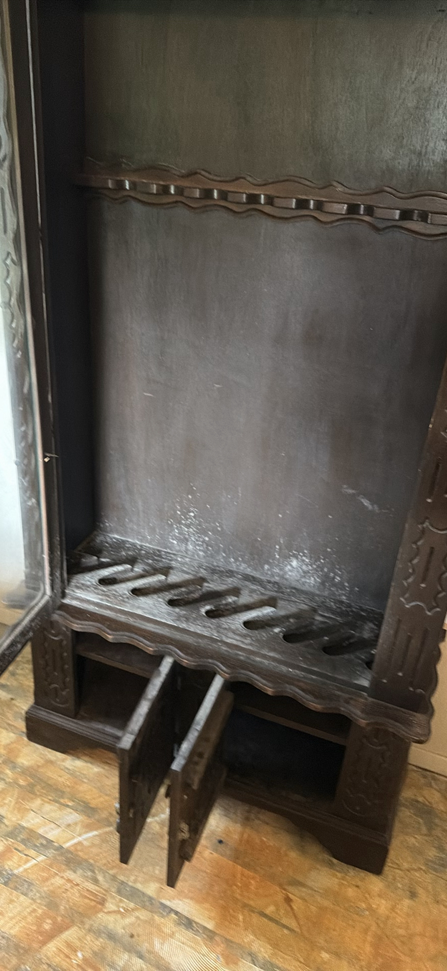 Carved dark wood display Gun cabinet with glass door - image 5 of 11