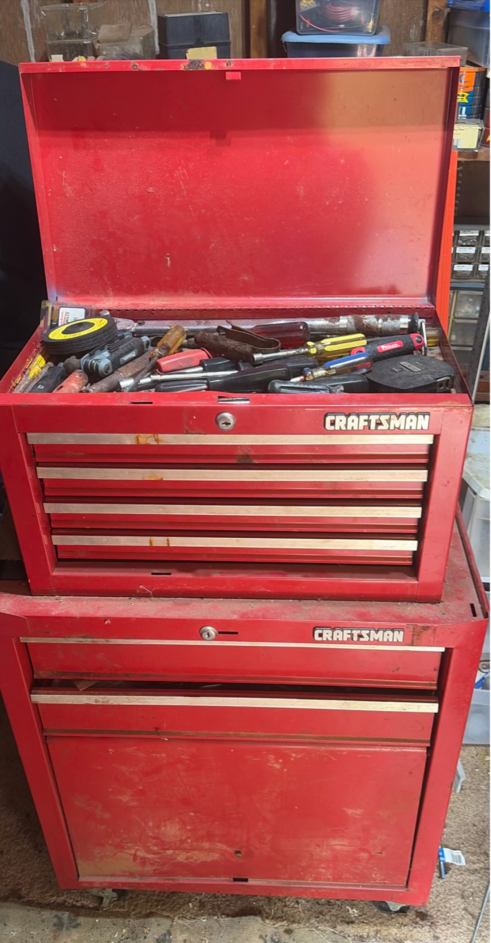 Craftsman red tool chests with assorted hand tools - image 1 of 10