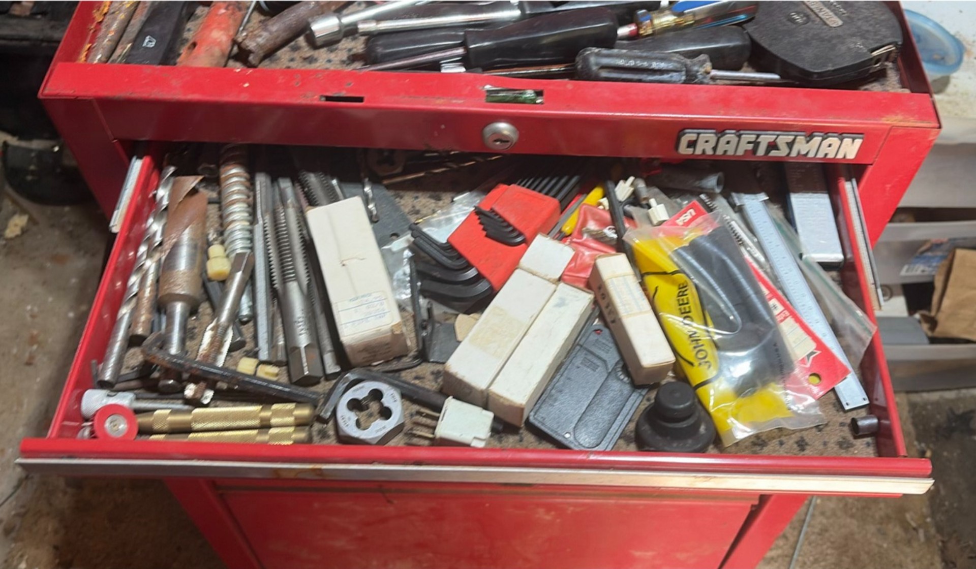 Craftsman red tool chests with assorted hand tools - image 4 of 10