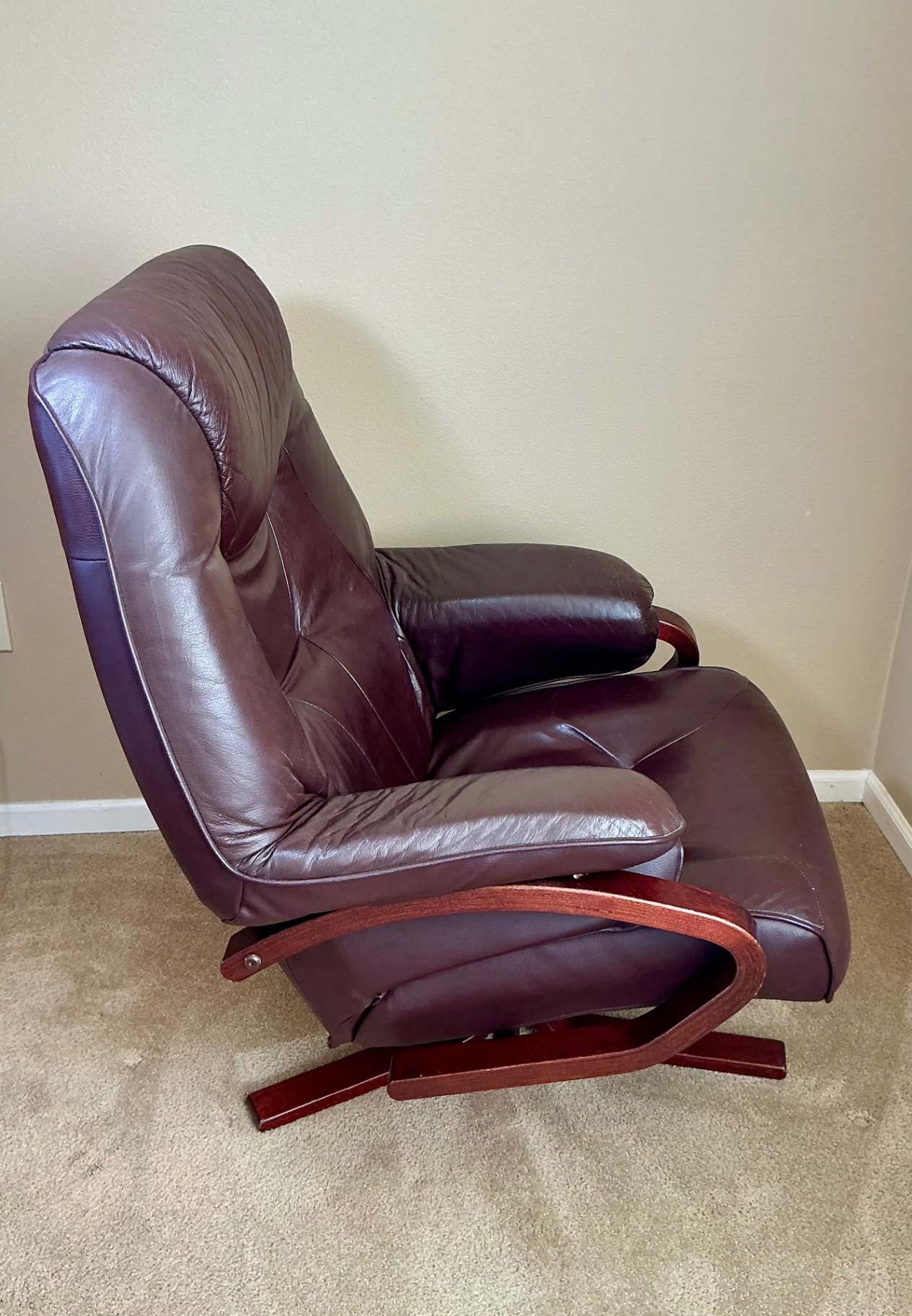 Danish Leather recliner with matching ottoman, As IS - image 7 of 10