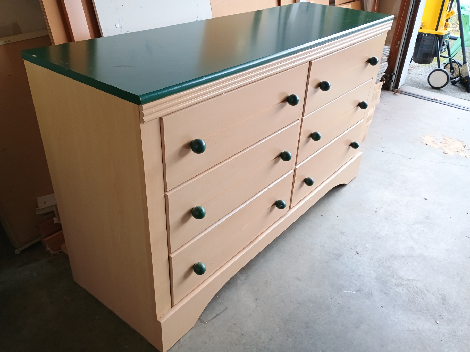 Two-column six-drawer dresser with green top - image 2 of 9