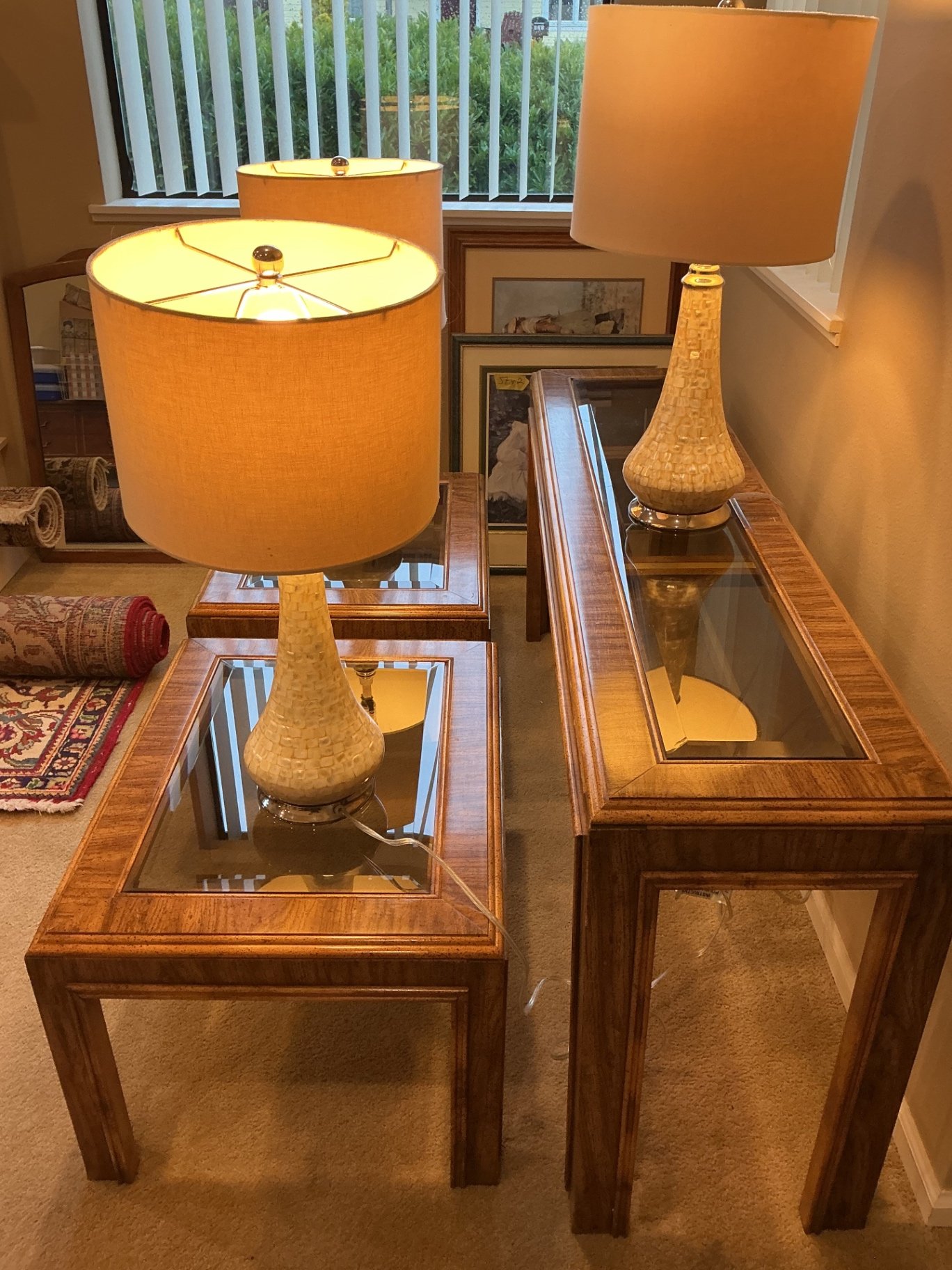 3 Wood and Glass Occasional Tables, and 3 matching lamps - image 2 of 7