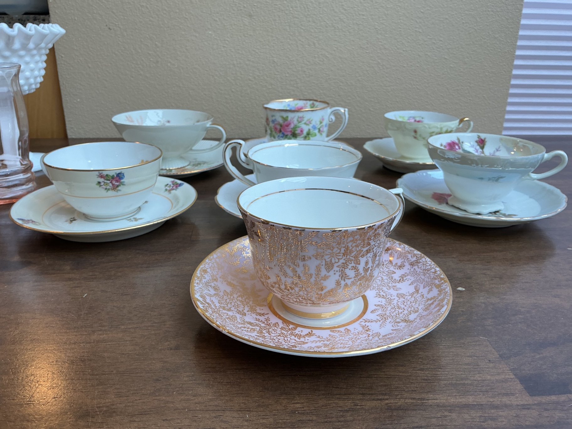 Vintage porcelain teacups & saucers, Depression Glass etc.  - image 2 of 11