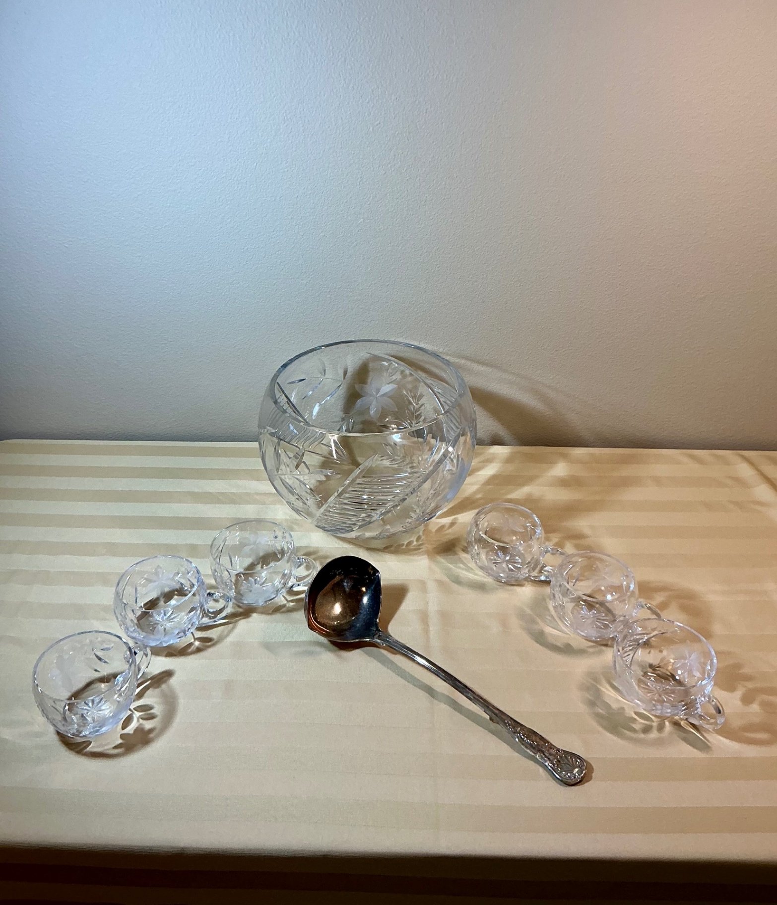 Vintage Cut Glass Punch Bowl and Cake Plate Set - image 4 of 6