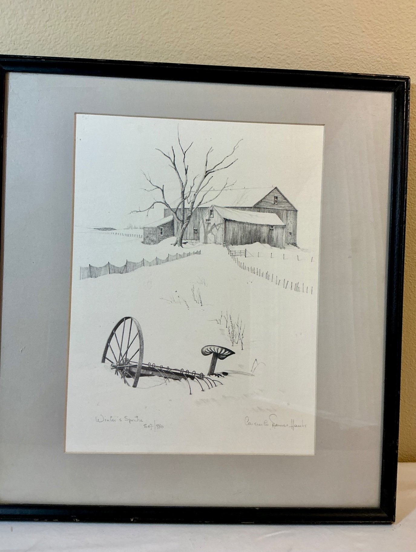Two framed, signed, numbered pencil and ink wall art - image 5 of 7