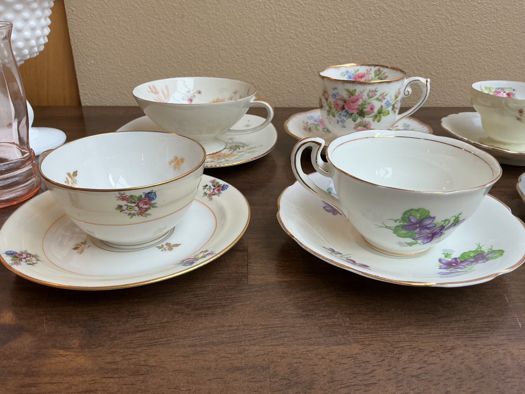 Vintage porcelain teacups & saucers, Depression Glass etc.  - image 3 of 11