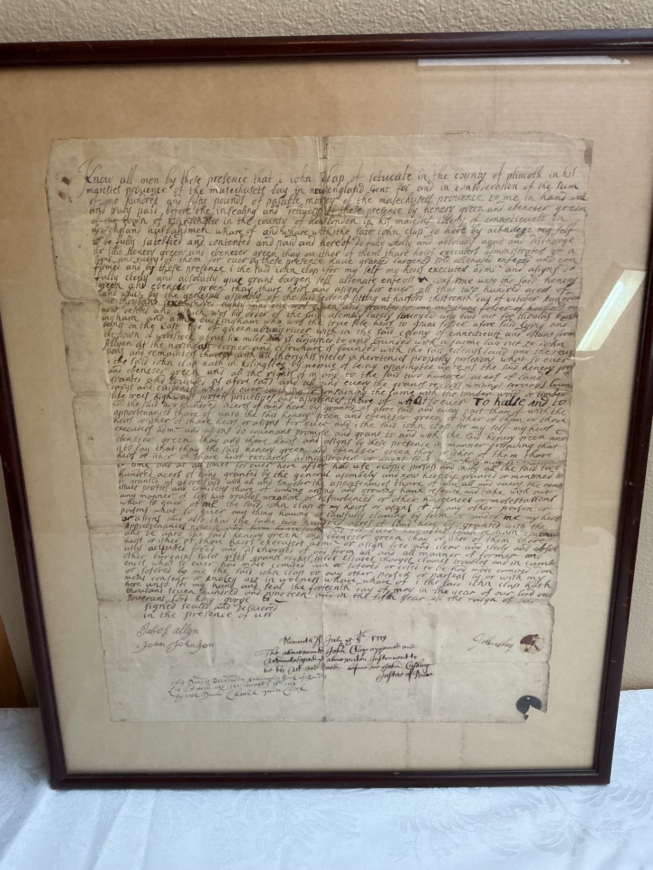 A framed Deed of Land from 1719 - image 3 of 7