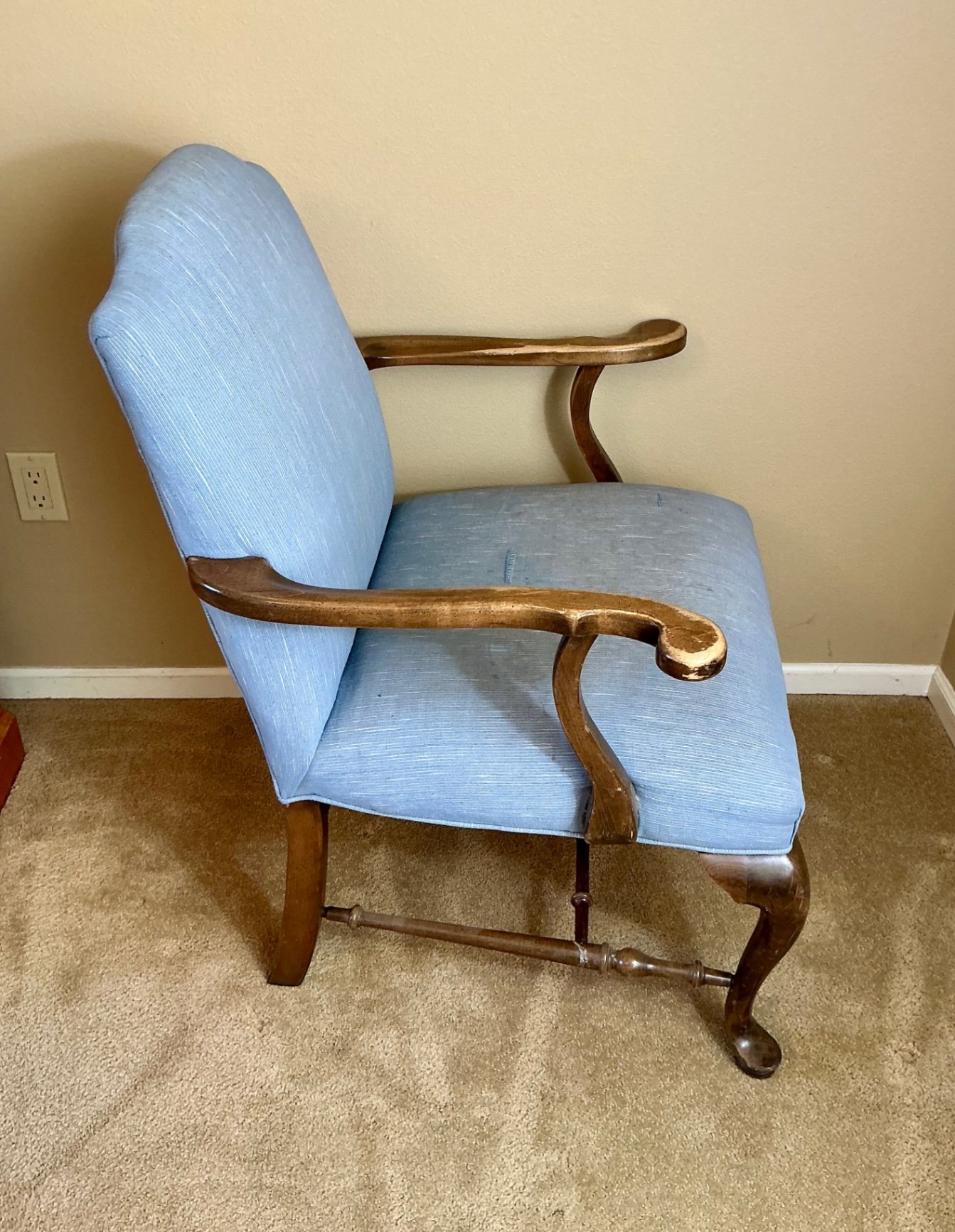 Two vintage upholstered armchairs with carved wood frames - image 4 of 9