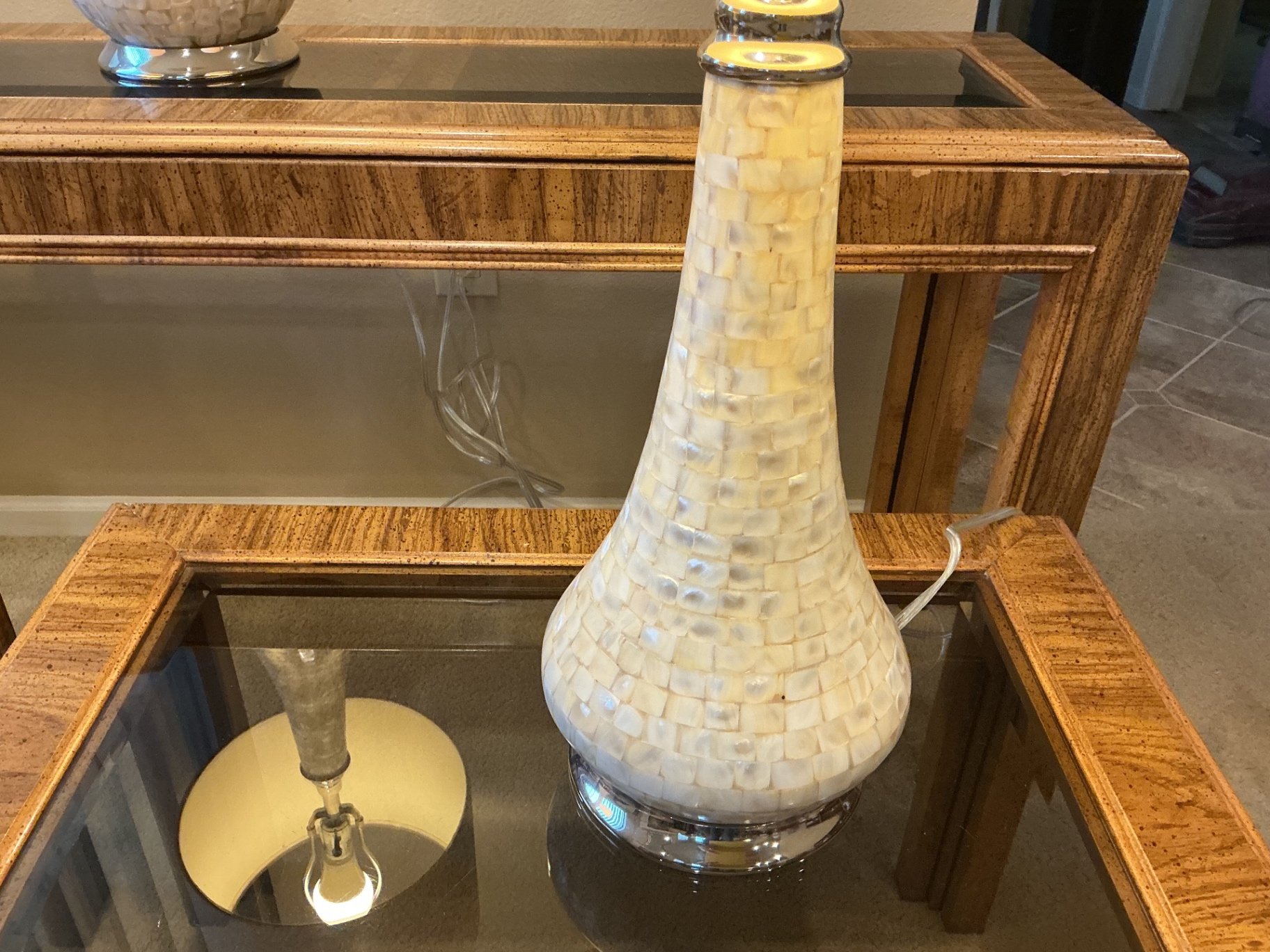 3 Wood and Glass Occasional Tables, and 3 matching lamps - image 6 of 7