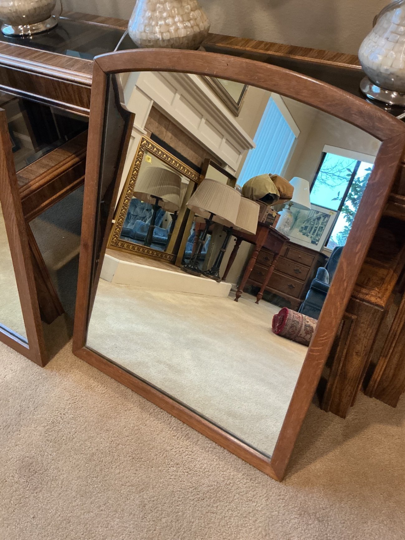 Two Vintage Wood Framed Wall Mirrors - image 4 of 4