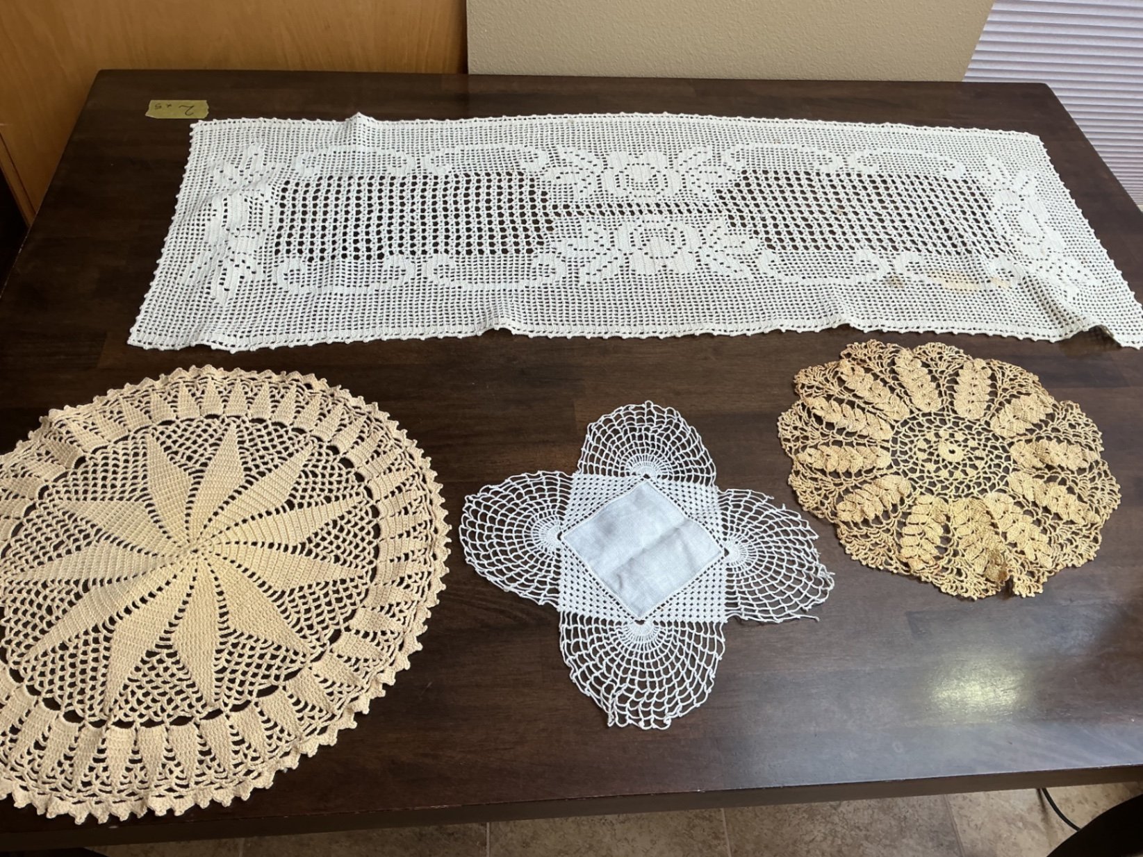 Vintage embroidered pillow cloths, crocheted doilies - image 3 of 5