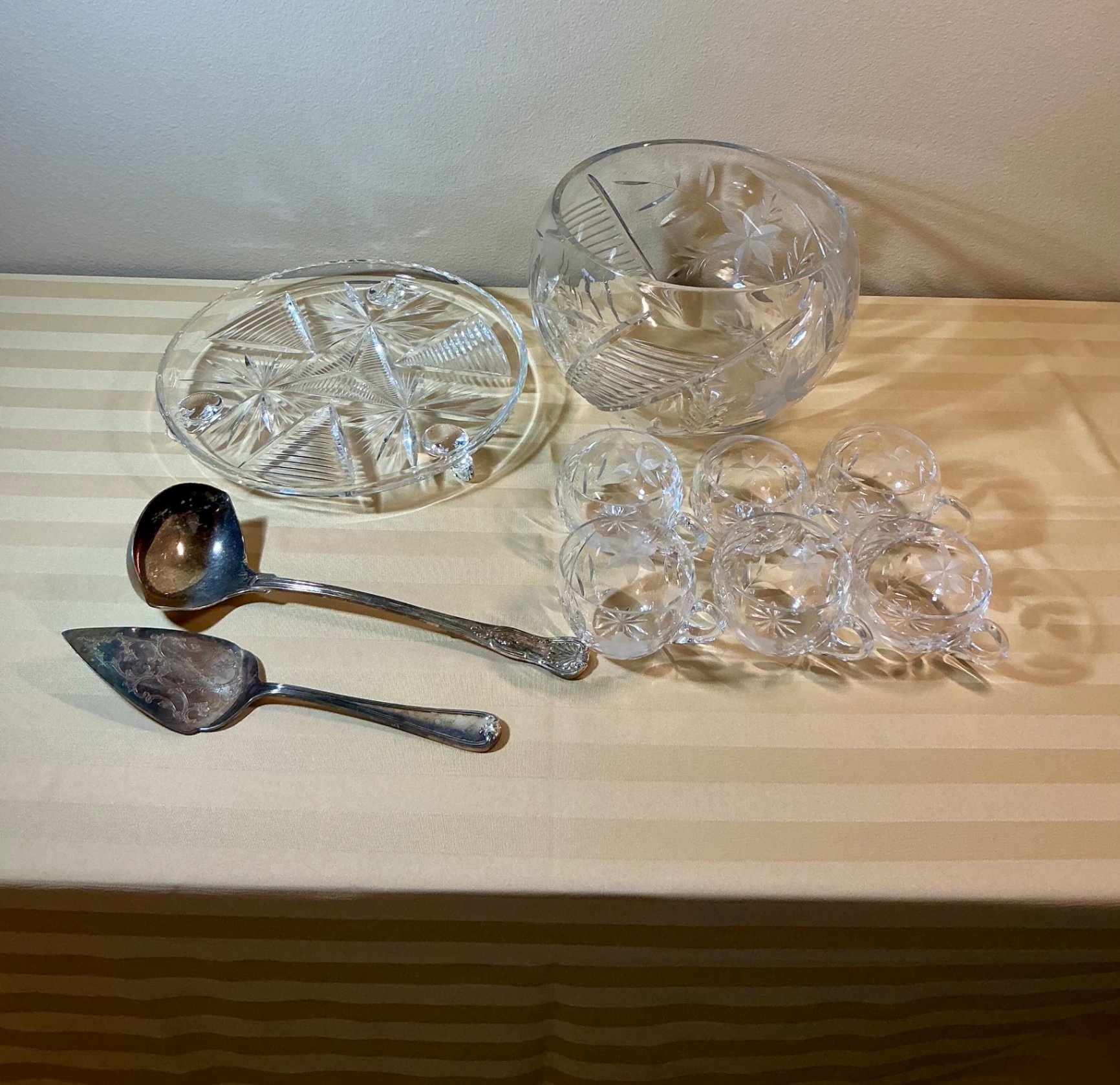 Vintage Cut Glass Punch Bowl and Cake Plate Set - image 1 of 6