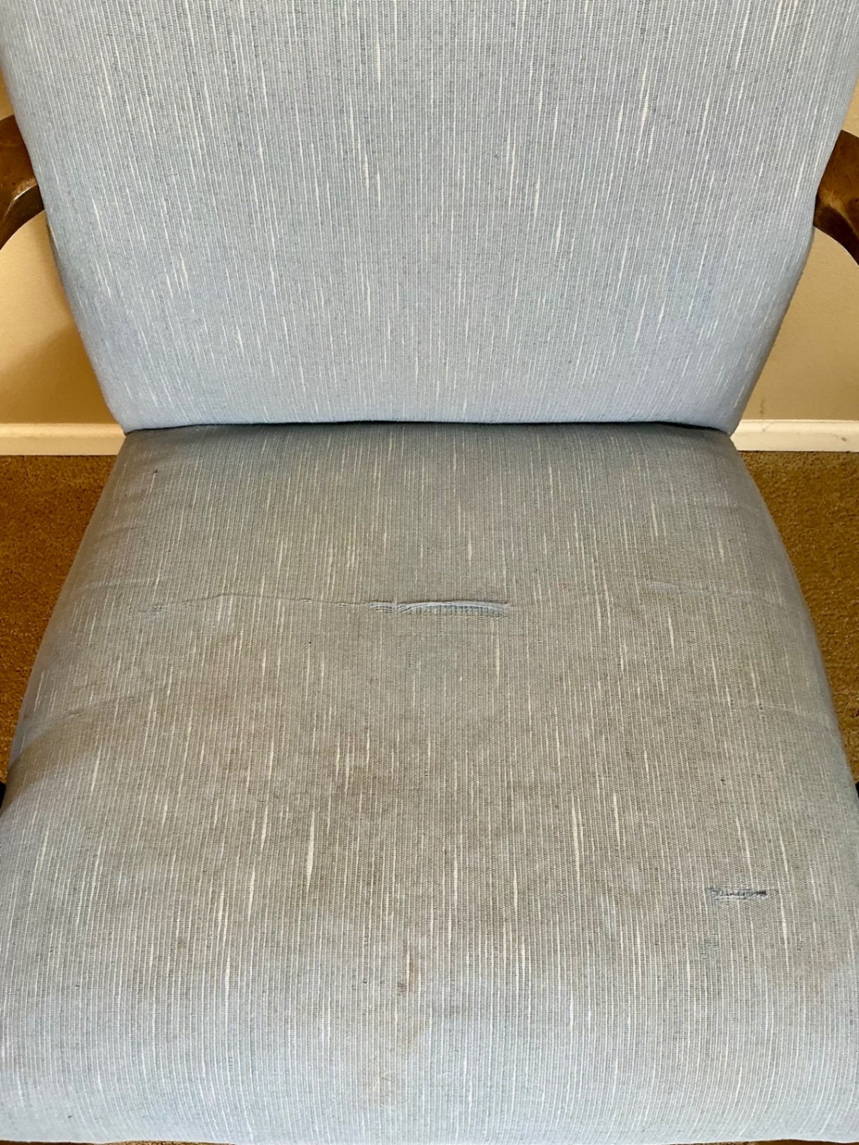 Two vintage upholstered armchairs with carved wood frames - image 3 of 9