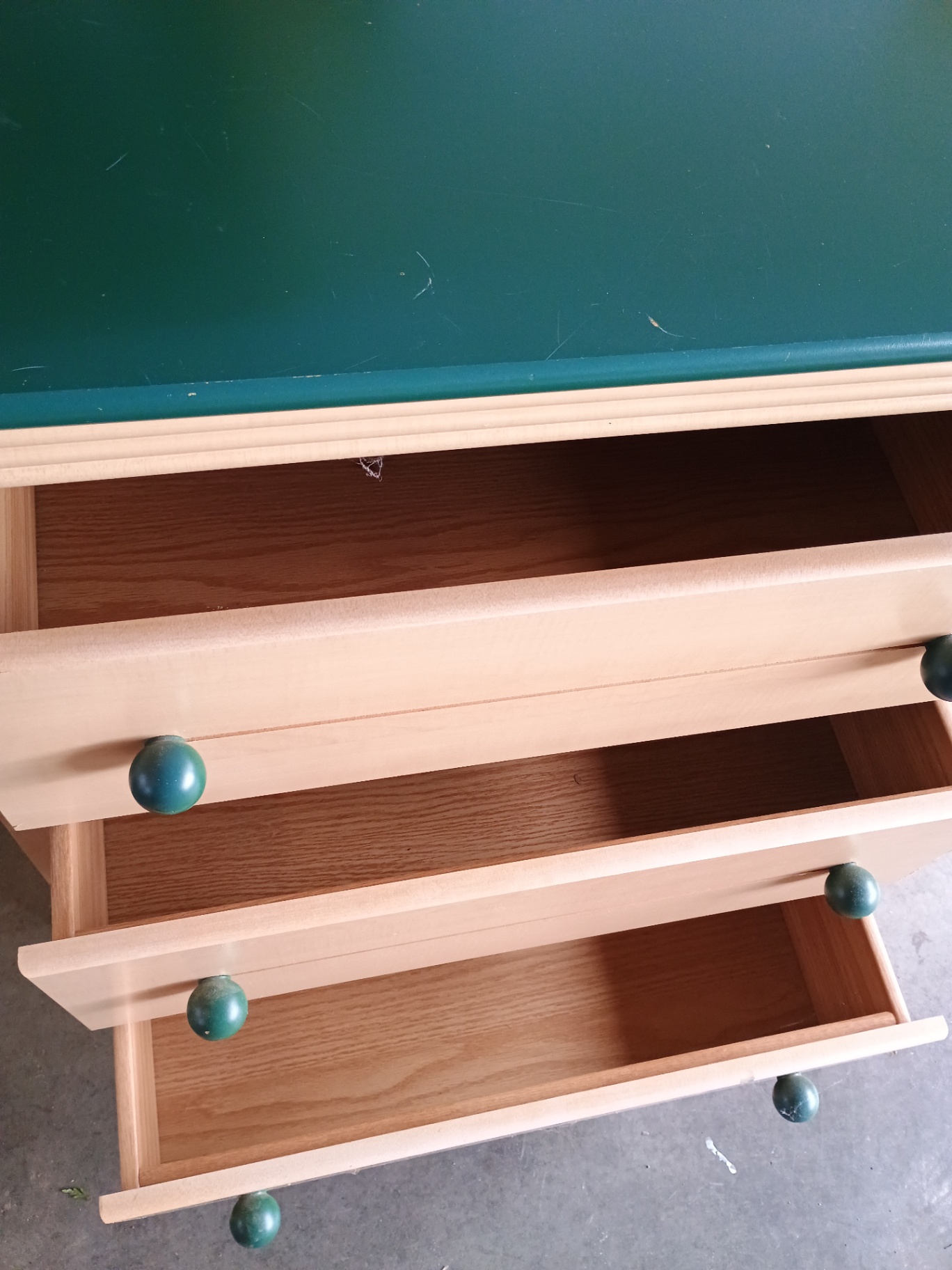 Two-column six-drawer dresser with green top - image 3 of 9
