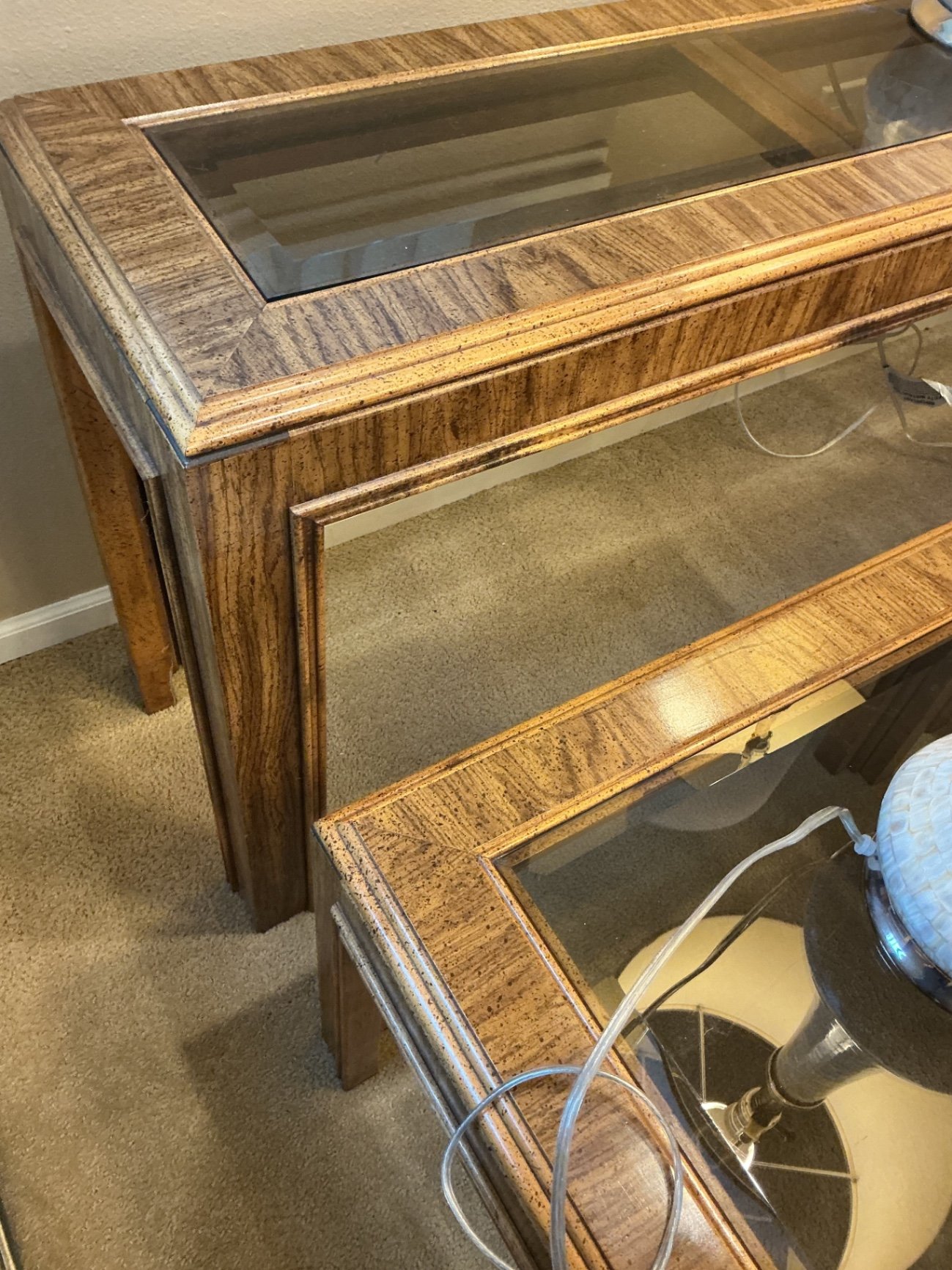 3 Wood and Glass Occasional Tables, and 3 matching lamps - image 7 of 7