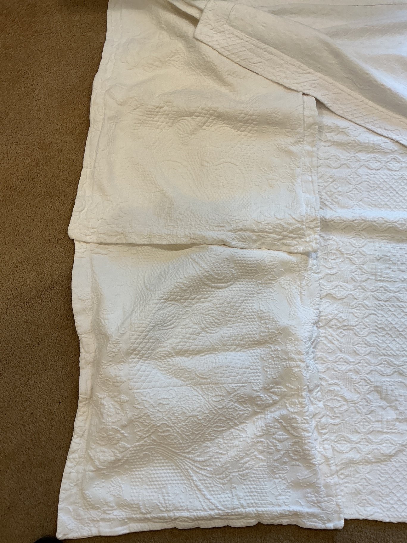 White textured Cotton bedspread, shams, VTG crocheted bedspread - image 1 of 6