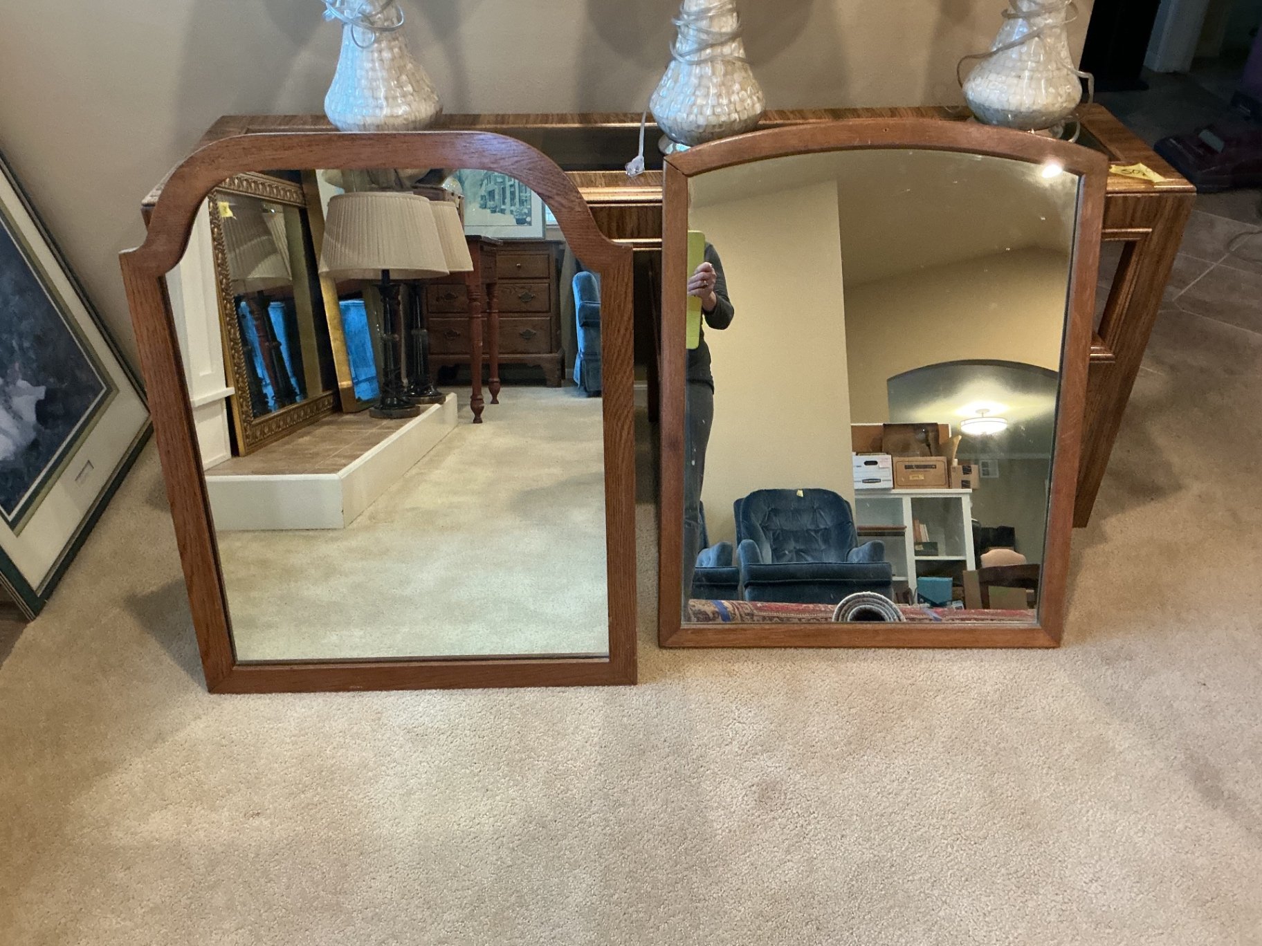 Two Vintage Wood Framed Wall Mirrors - image 1 of 4