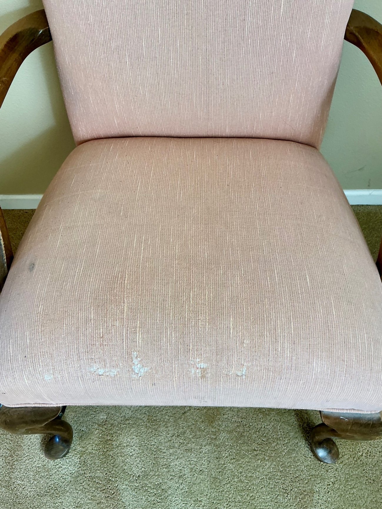 Two vintage upholstered armchairs with carved wood frames - image 9 of 9