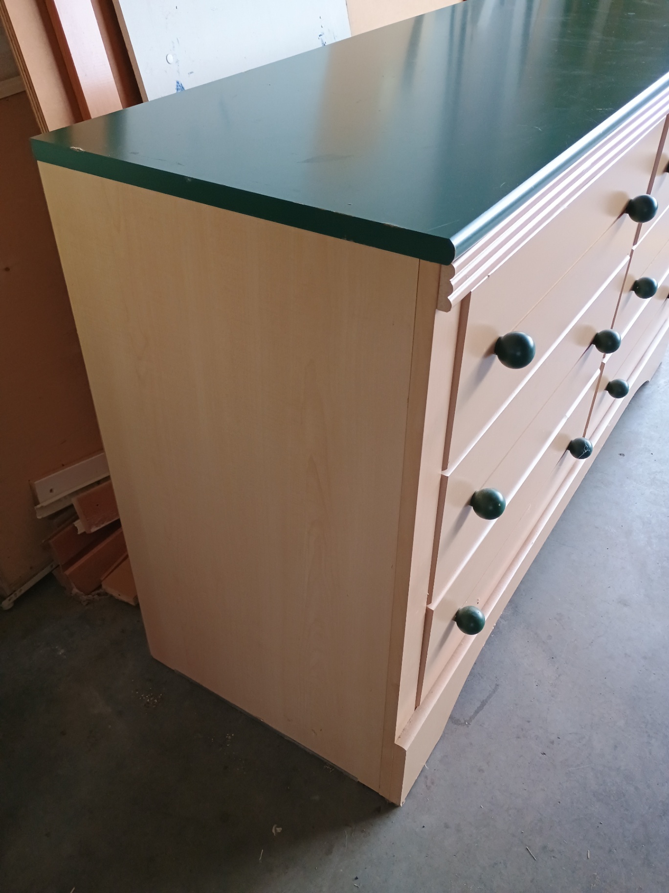 Two-column six-drawer dresser with green top - image 5 of 9