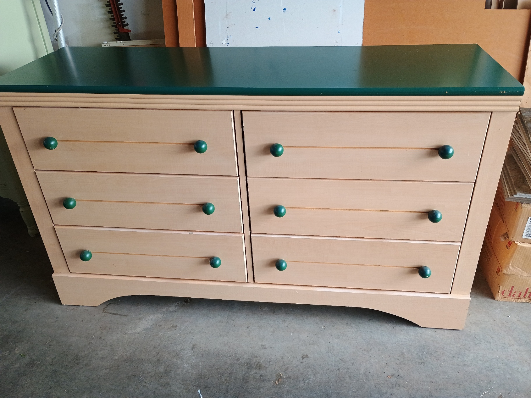 Two-column six-drawer dresser with green top - image 1 of 9