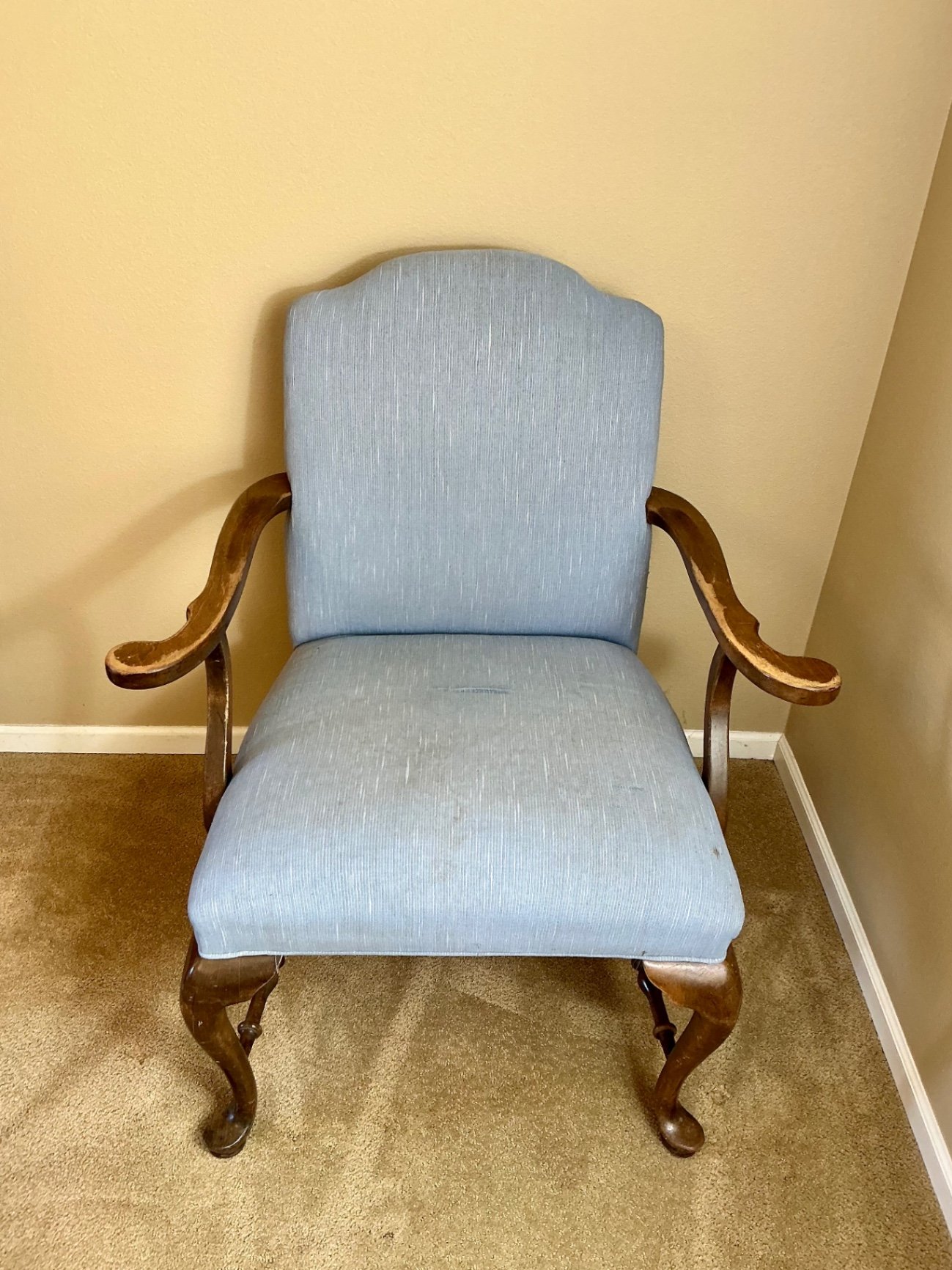 Two vintage upholstered armchairs with carved wood frames - image 2 of 9