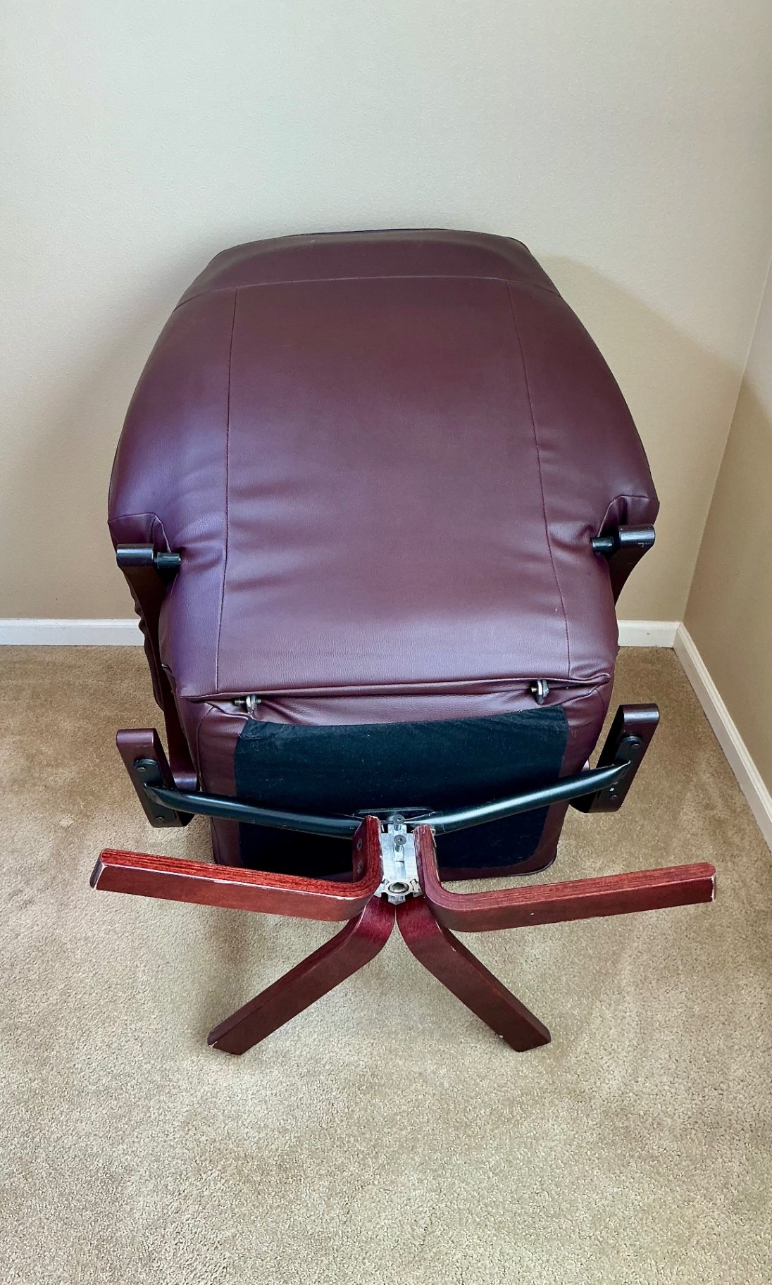 Danish Leather recliner with matching ottoman, As IS - image 9 of 10