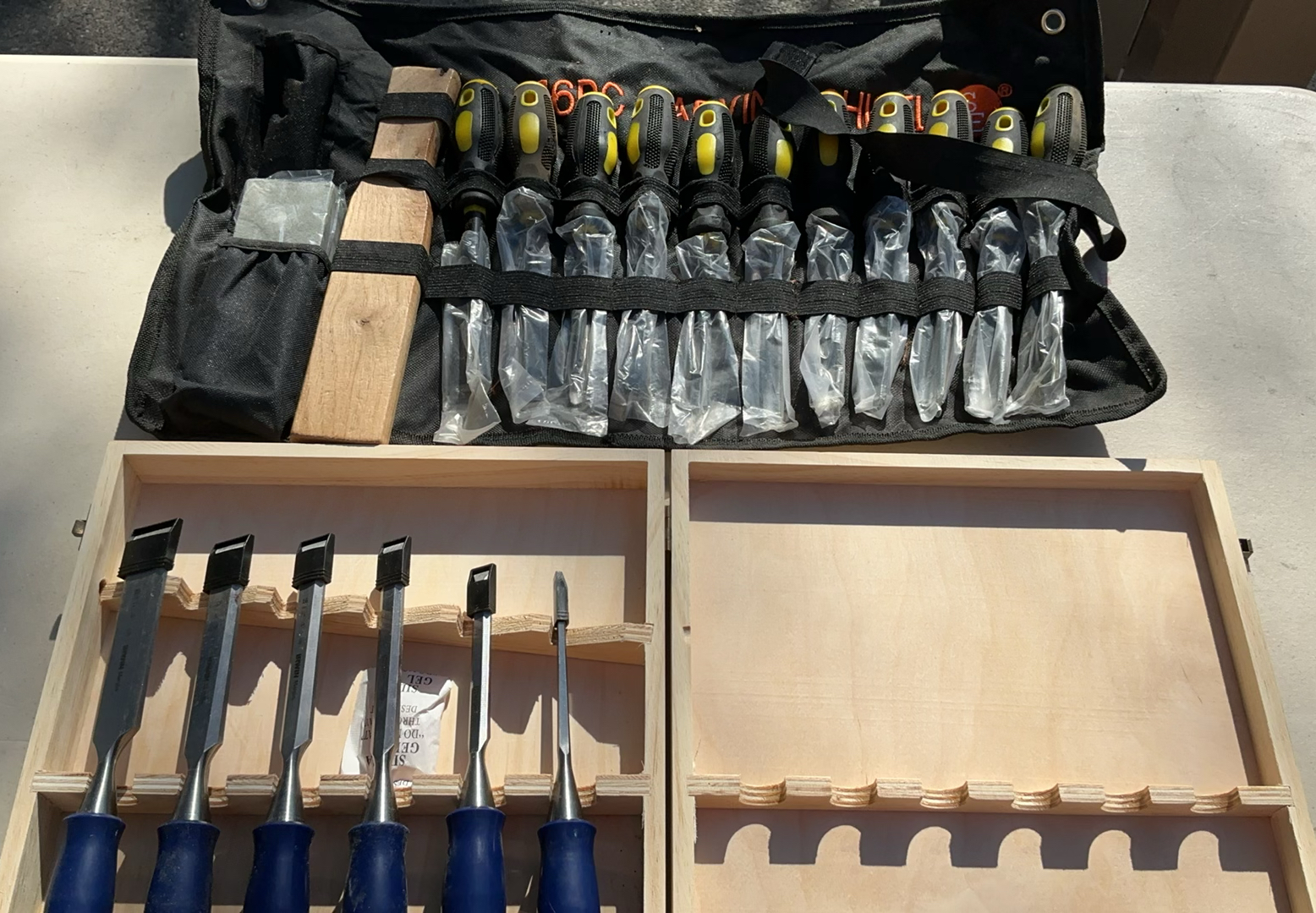 IRWIN Marples Wood Carving Chisels with Wooden Case and Tool Roll - image 1 of 5