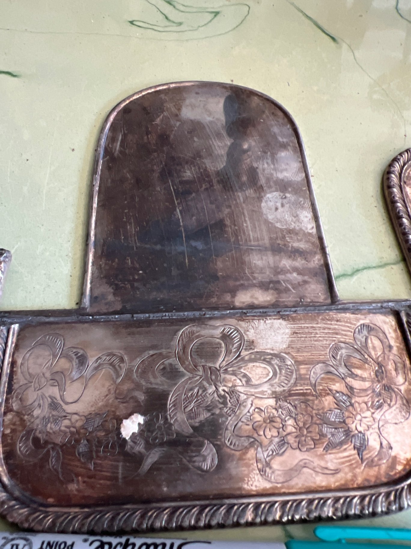 Engraved silver-plate bookends parts with floral motifs - image 2 of 9