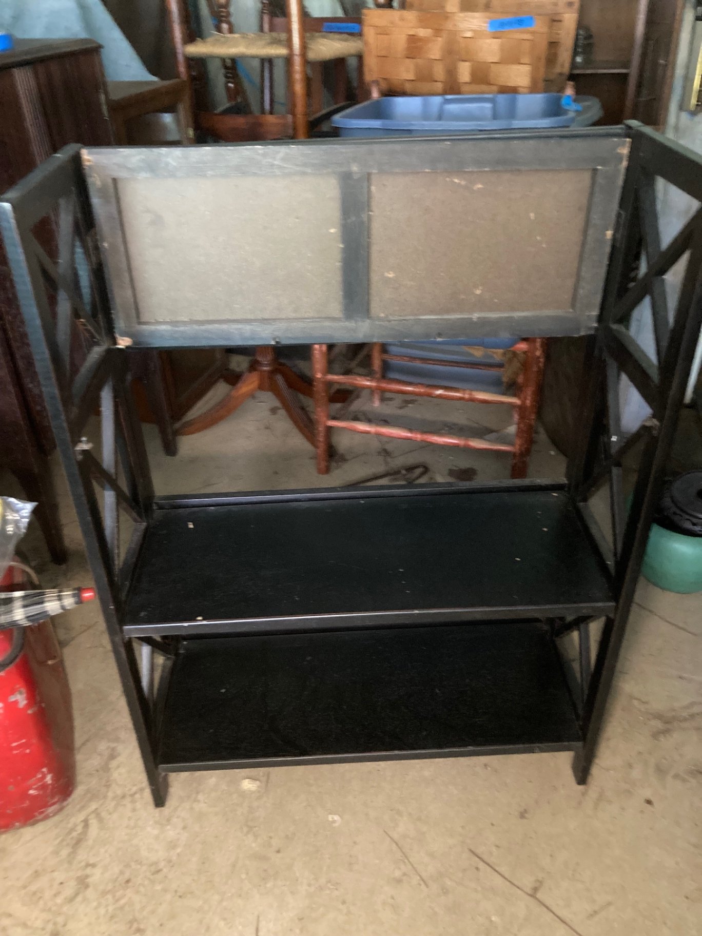 Black wood (composite) shelving unit with top cabinet and three shelves - image 1 of 5