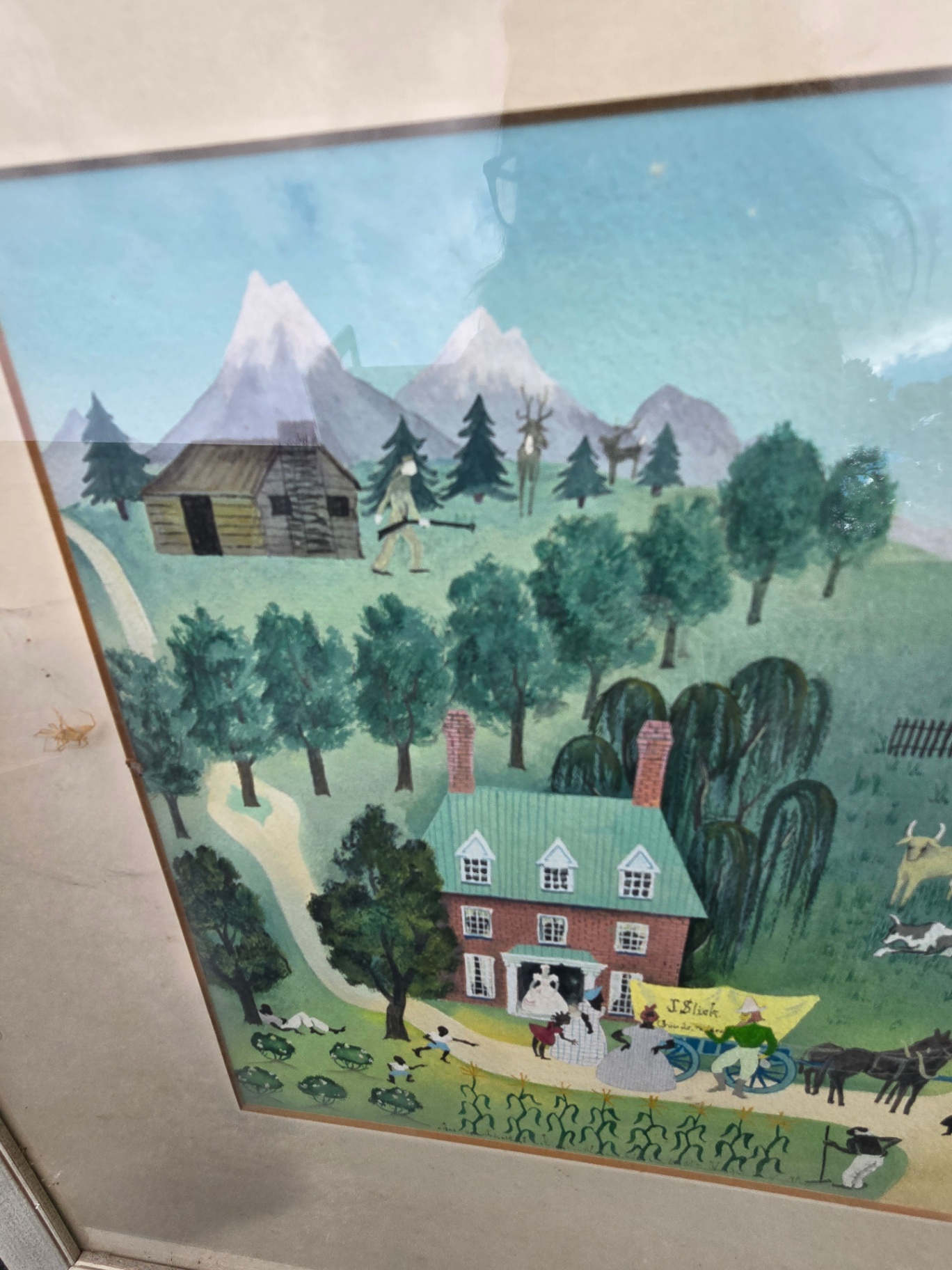 Framed color print of village and harbor scene - image 5 of 8
