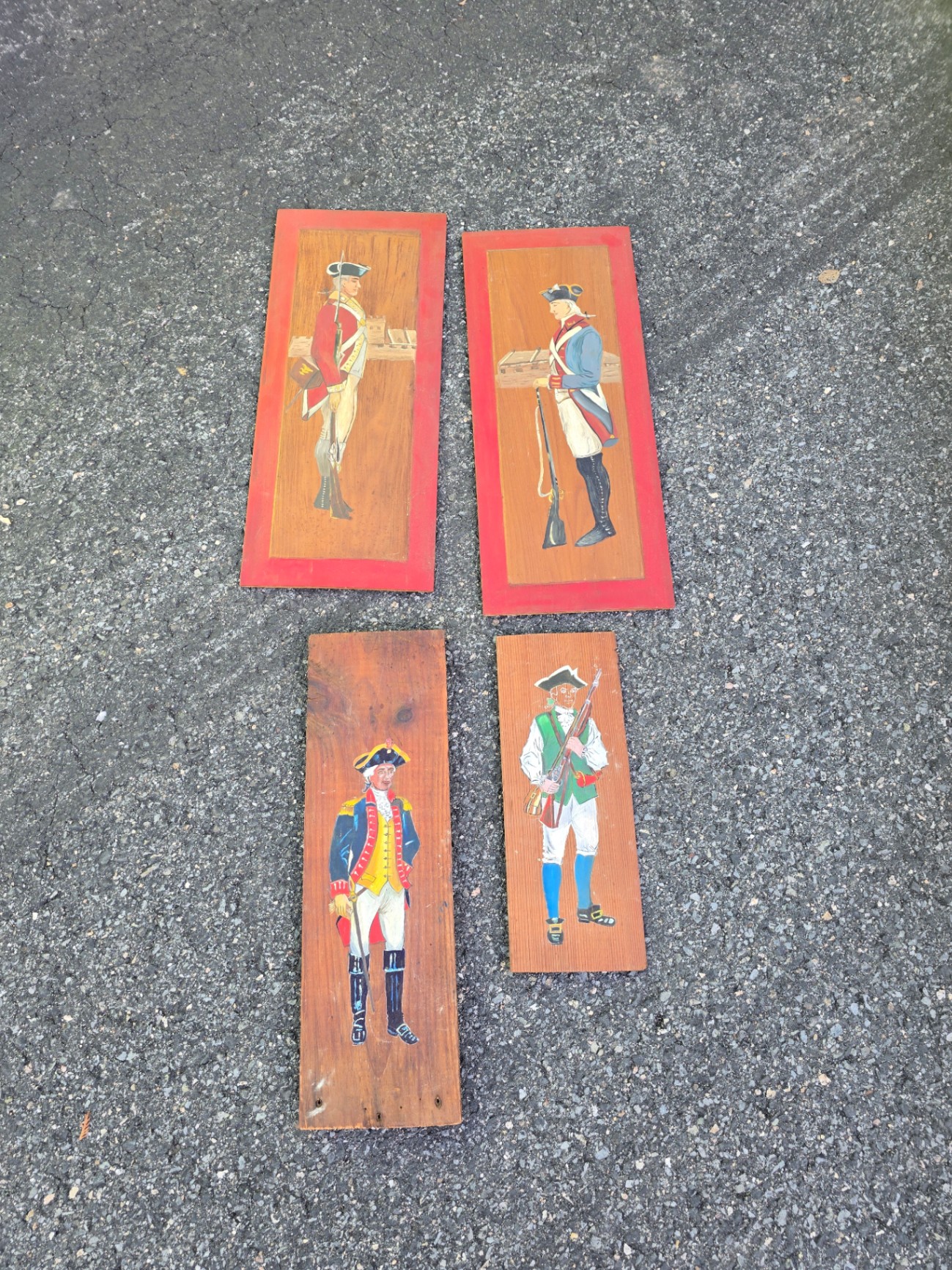 Four wooden panels with 18th‑century soldier illustrations - image 1 of 12