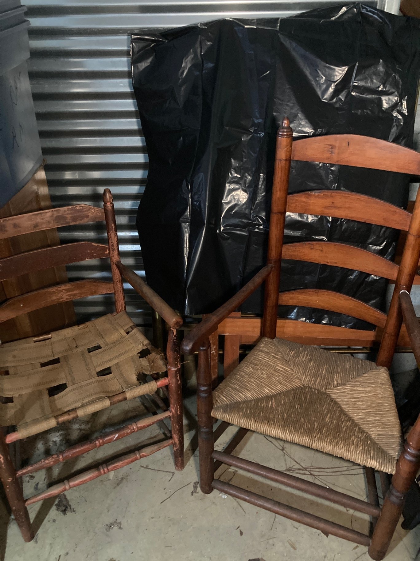 Set of vintage wooden ladder-back chairs with woven seats - image 4 of 8