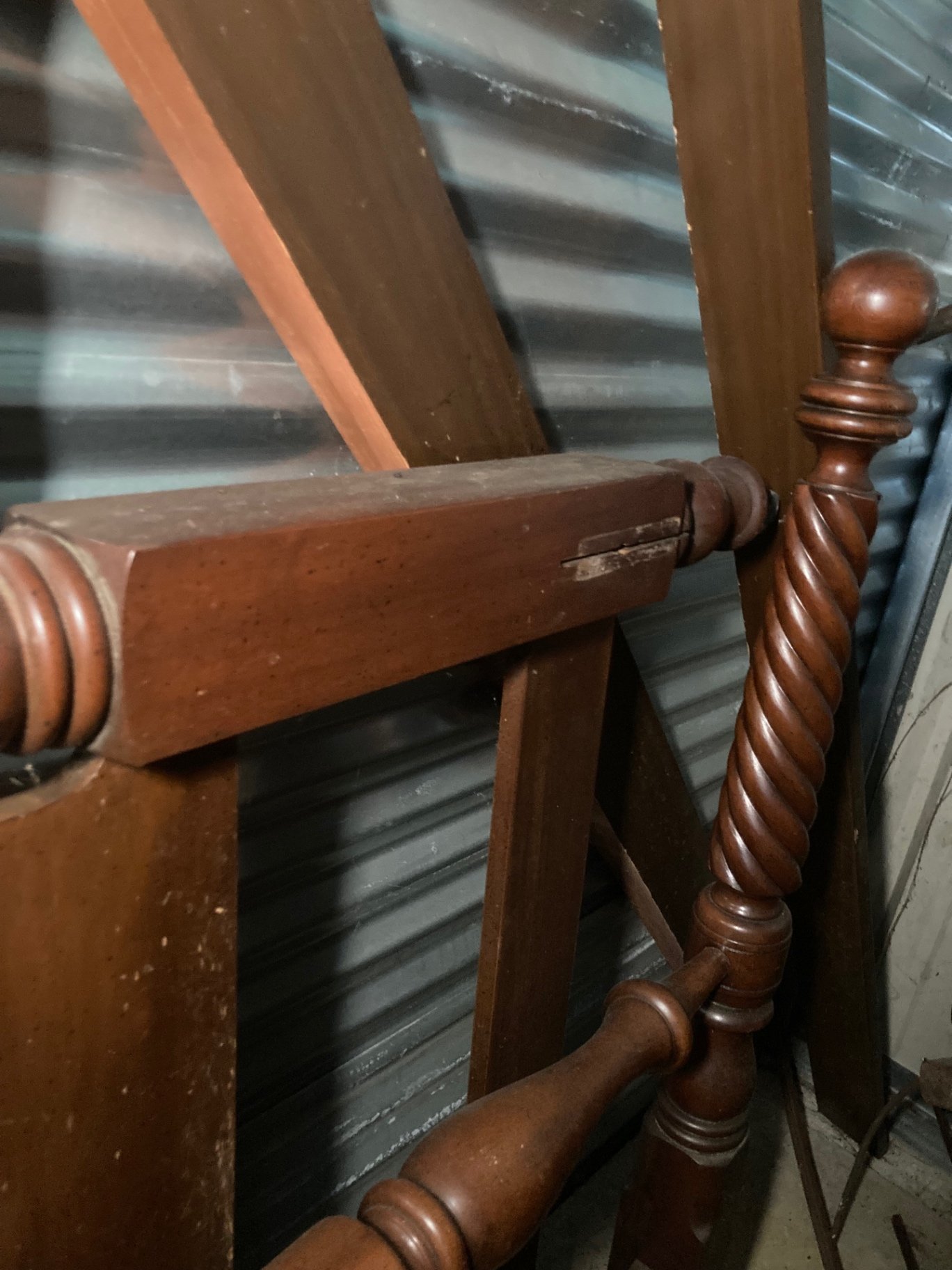Antique mahogany bed frame with twisted posts - image 5 of 9