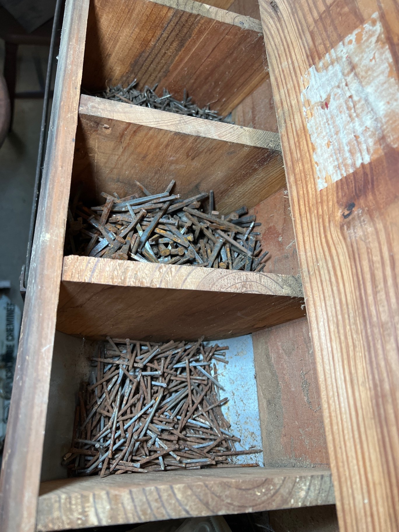 Vintage wooden nail cabinet with nails and hinge - image 2 of 7