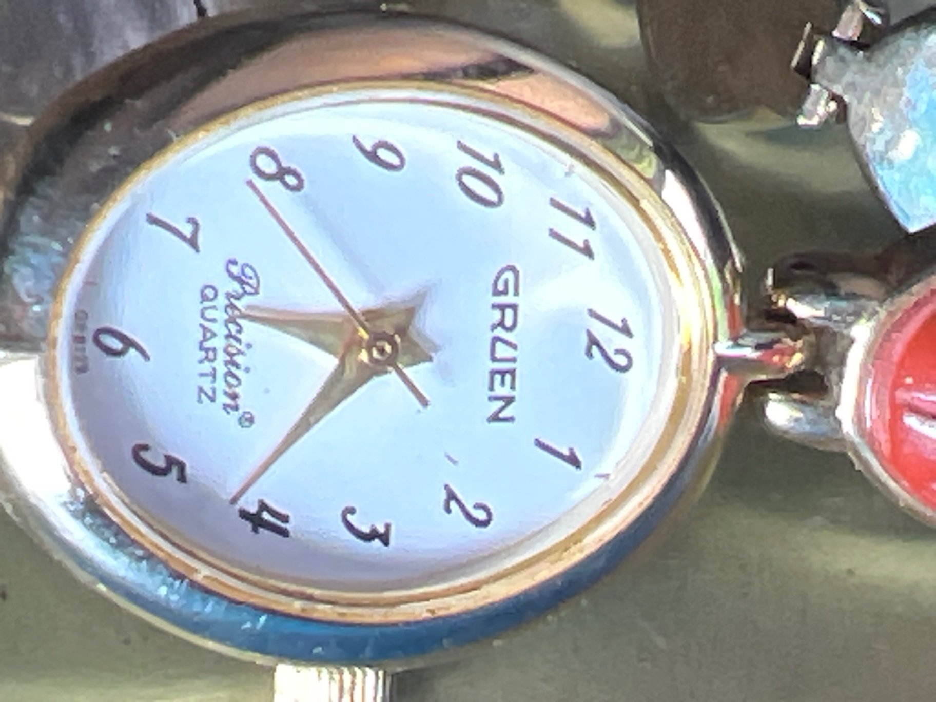 Vintage enamel-stone bracelet watch set with Gruen quartz and Wittnauer pendant - image 3 of 7