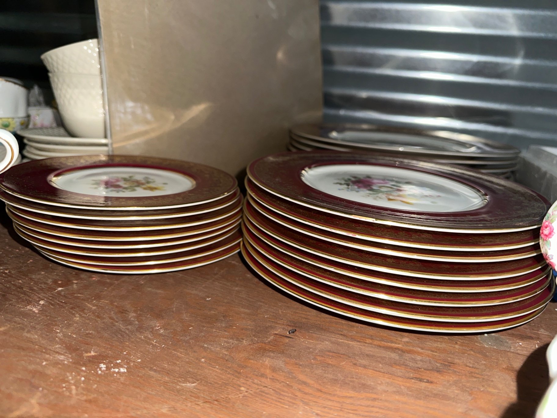 Floral red and gold china teacups and saucers - image 4 of 8