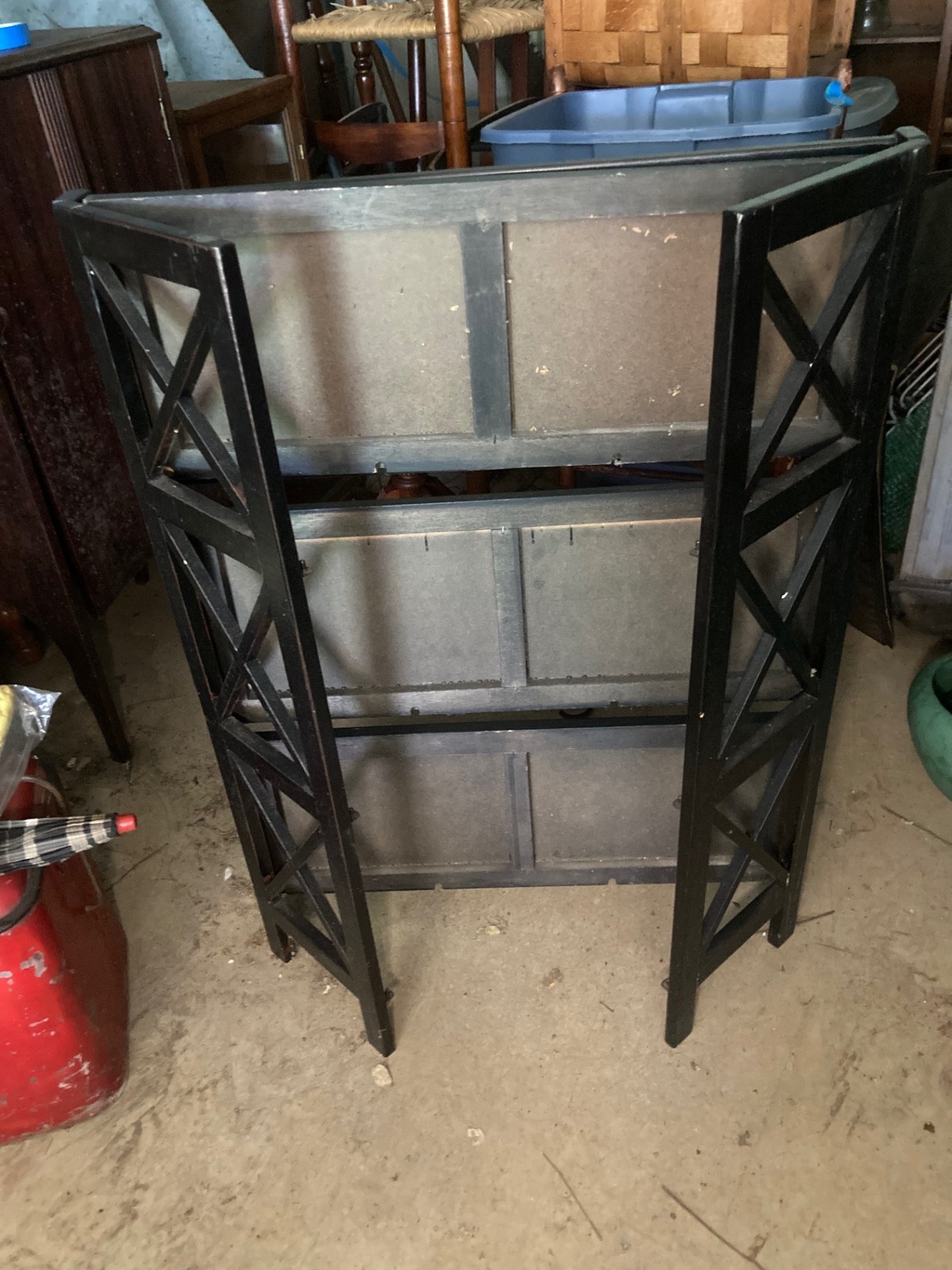 Black wood (composite) shelving unit with top cabinet and three shelves - image 2 of 5
