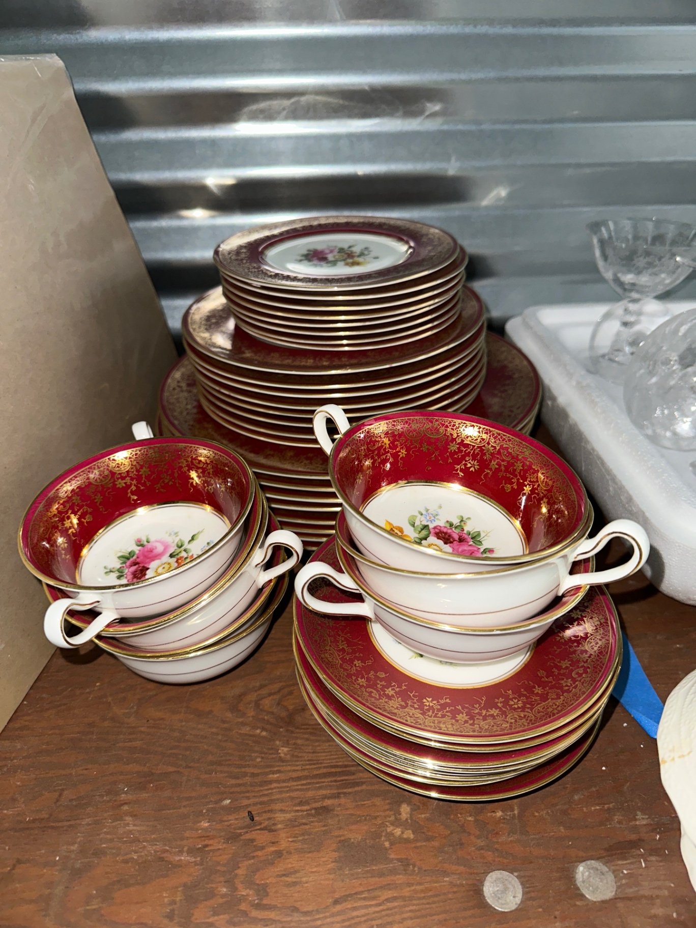 Floral red and gold china teacups and saucers - image 1 of 8