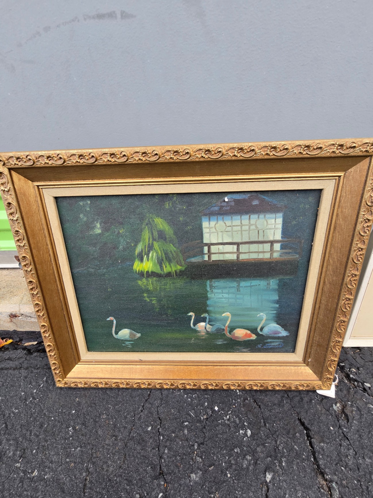 Oil on Canvas Swans Painting - image 1 of 8