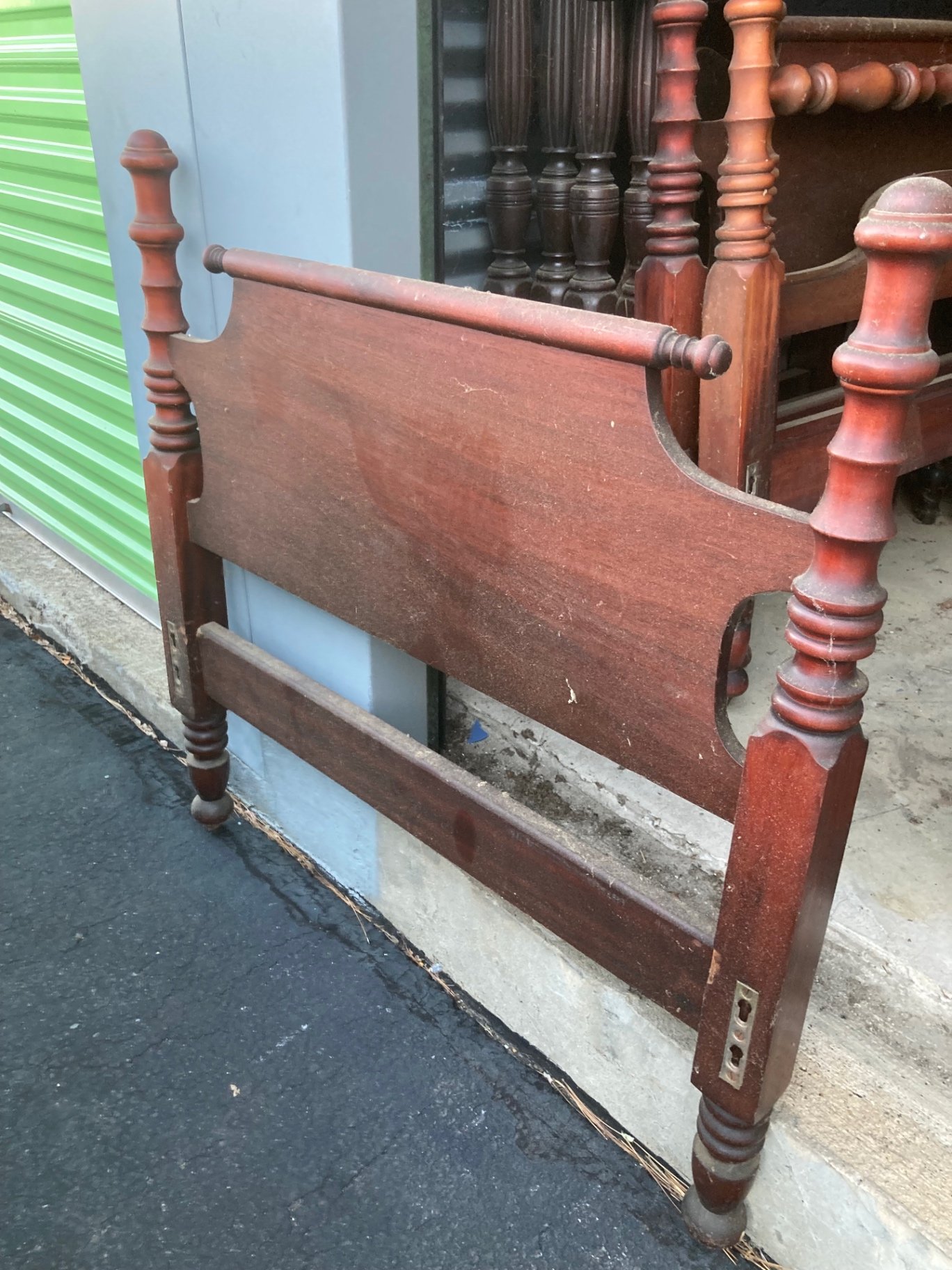 Set of twin, Antique wooden bed frames with turned posts and rails - image 1 of 9